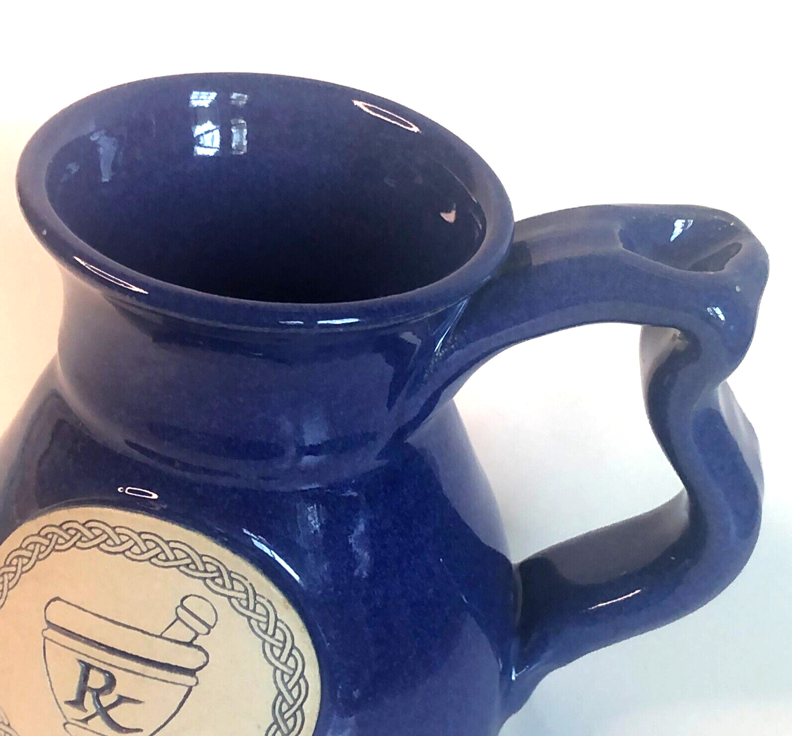 Clayton Stoneware RX Pharmacy Pharmacist Coffee Mug Pottery Cobalt Blue No Spill