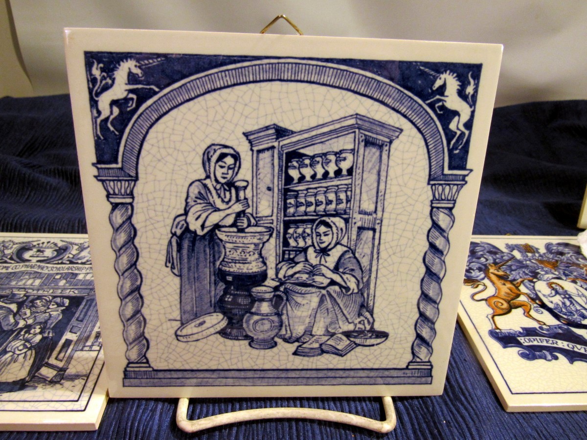 12 DELFT HAND PAINTED BURROUGHS & WELLCOME CO BLUE AND WHITE PLAQUES (EZS004602)