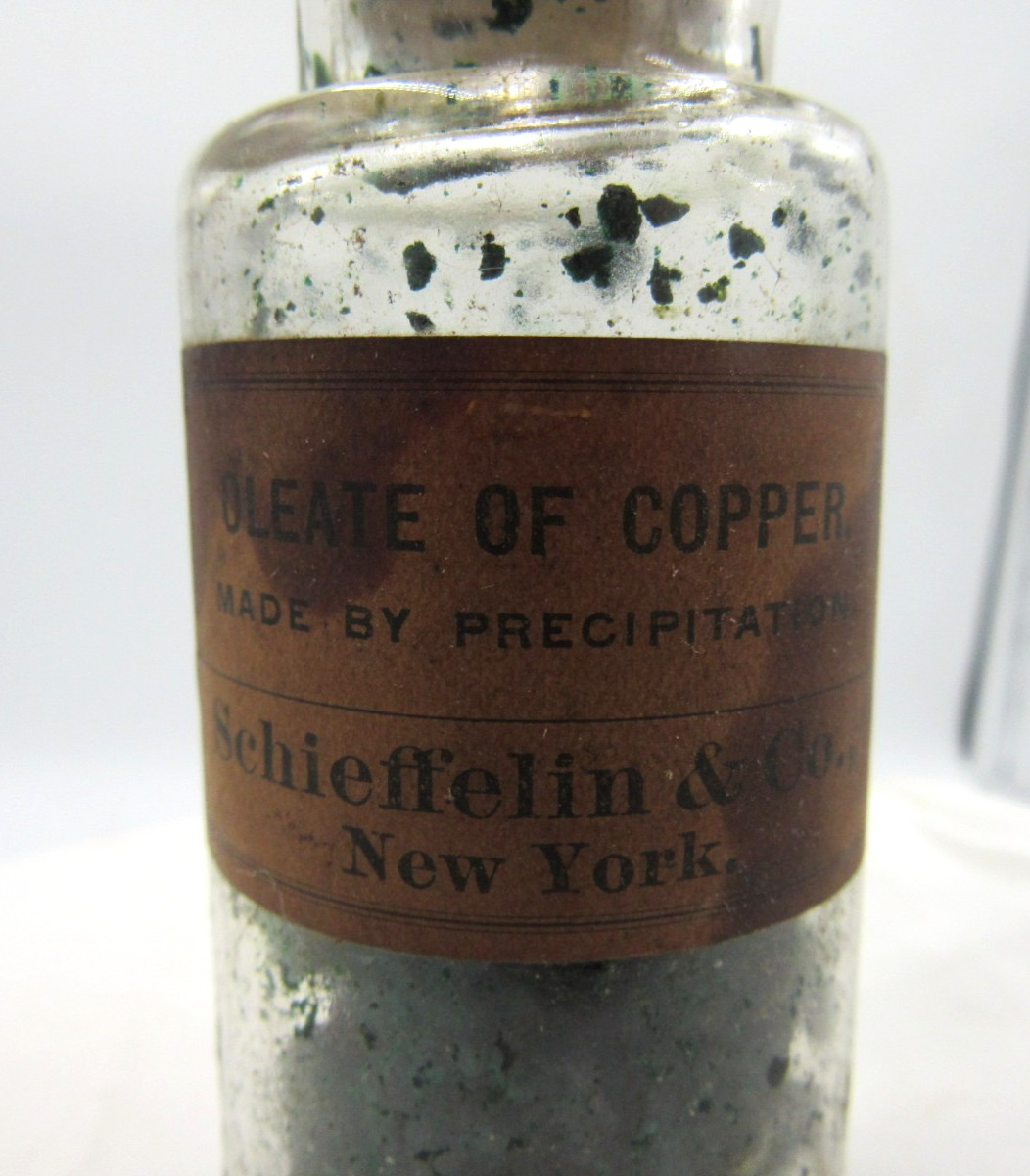 1900’s Schiefflin & Co New York Oleate of Copper 3 3/4″ Clear Medicine bottle