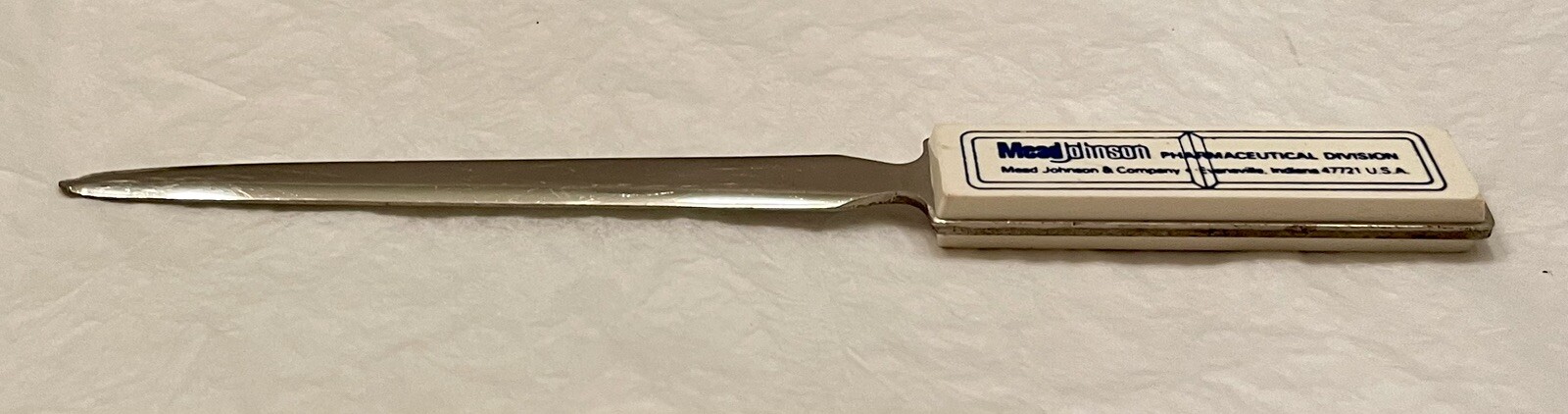 VTG 1980’s MEAD JOHNSON QUIBRON-T SR 7″ METAL LETTER OPENER PHARMA REP LOGO