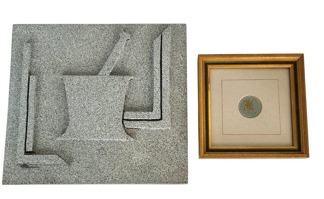 Vintage Pharmacy Wall Decor Set: Framed Apothecary Art & Faux Stone Rx Plaque