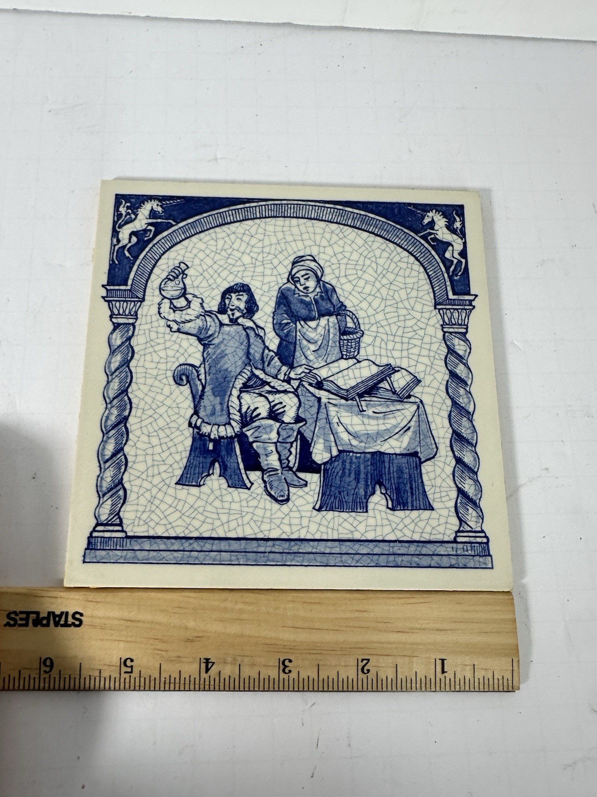 Vintage Blue Delft Tile Uroscopy Pharmacy Scholarship Program Apothecary 11 READ