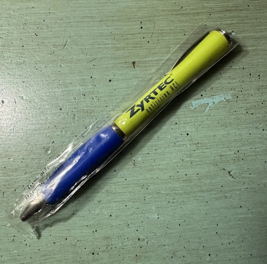 ZYRTEC PEN LOT (8 pens) Blue & Lime Green, Metal Ball Point-Pharmaceutical Promo