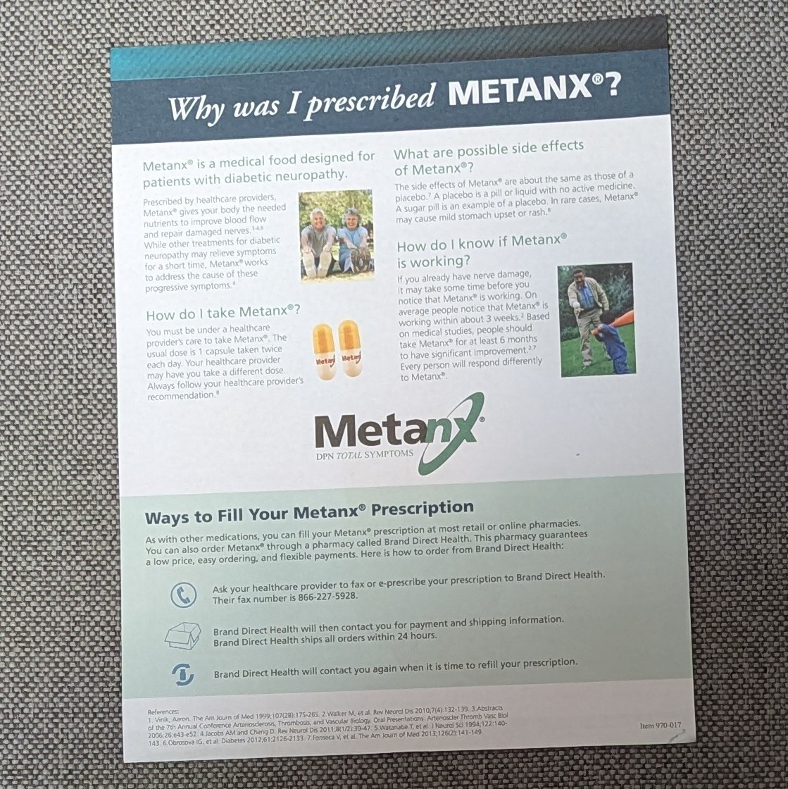 Medical Office Educational Flyer Stand-Metanx Pharmaceutical Rep Advertising Pad