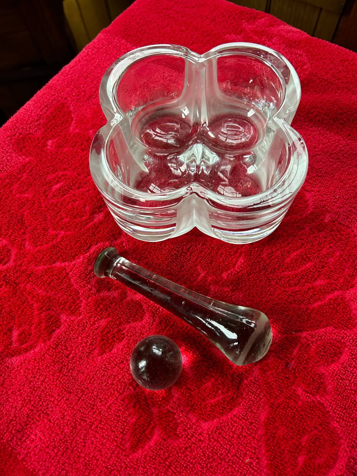 Vintage 4 Pocket Glass Mortar, Pestle & Glass Ball Set, Free S/H