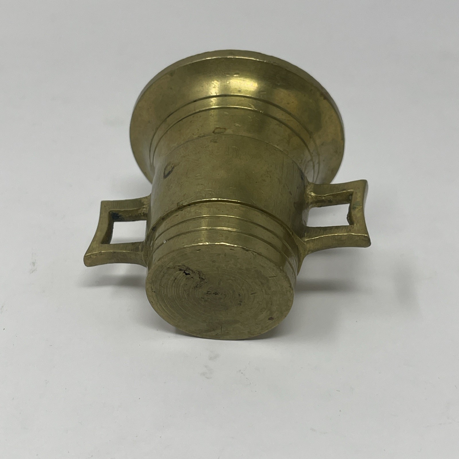 VTG SMALL BRASS MORTAR AND PESTLE WITH HANDLES