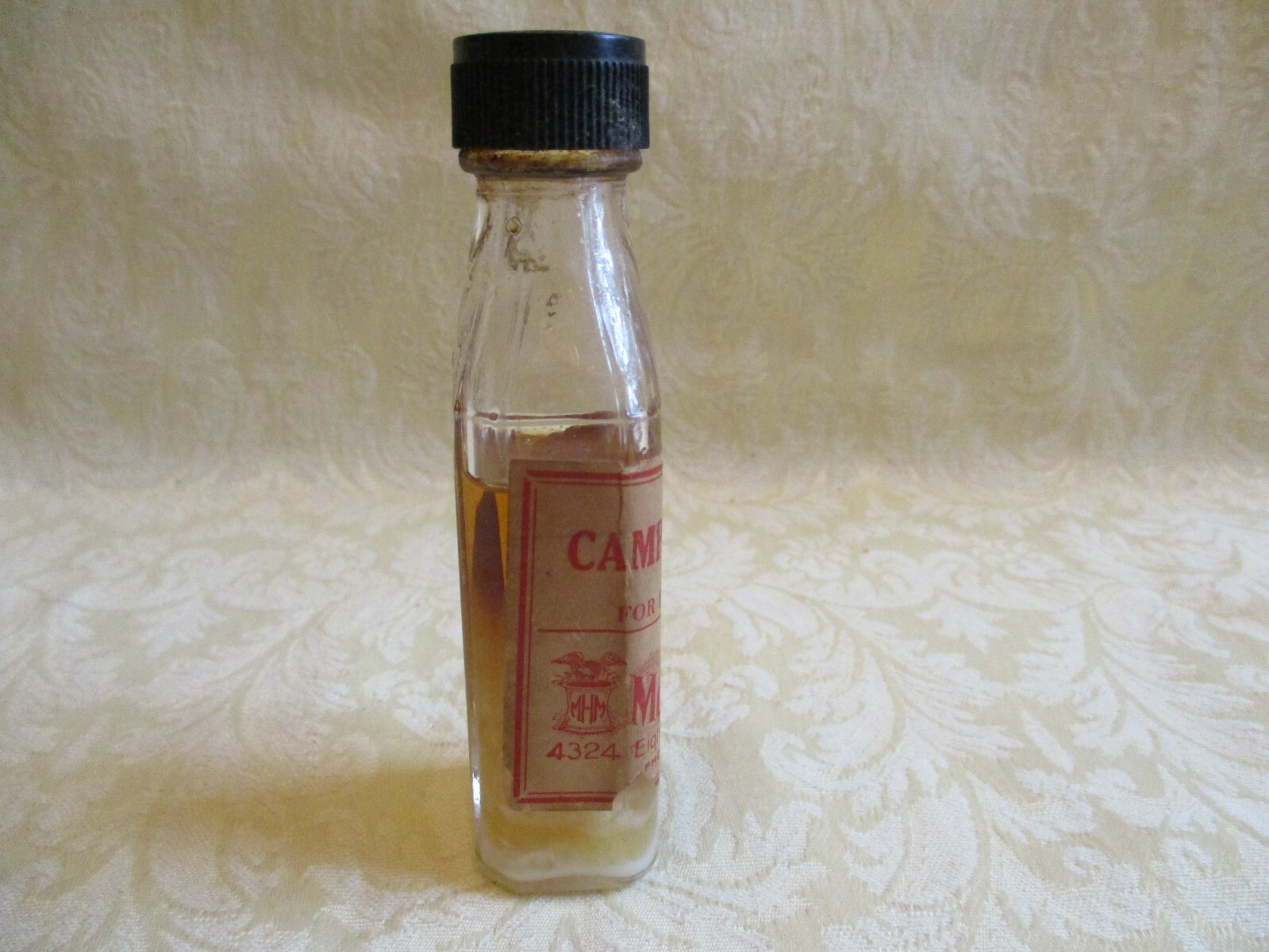 Vintage Morton’s Pharmacy Brooklyn, NY Camphorated Oil Small Glass Bottle