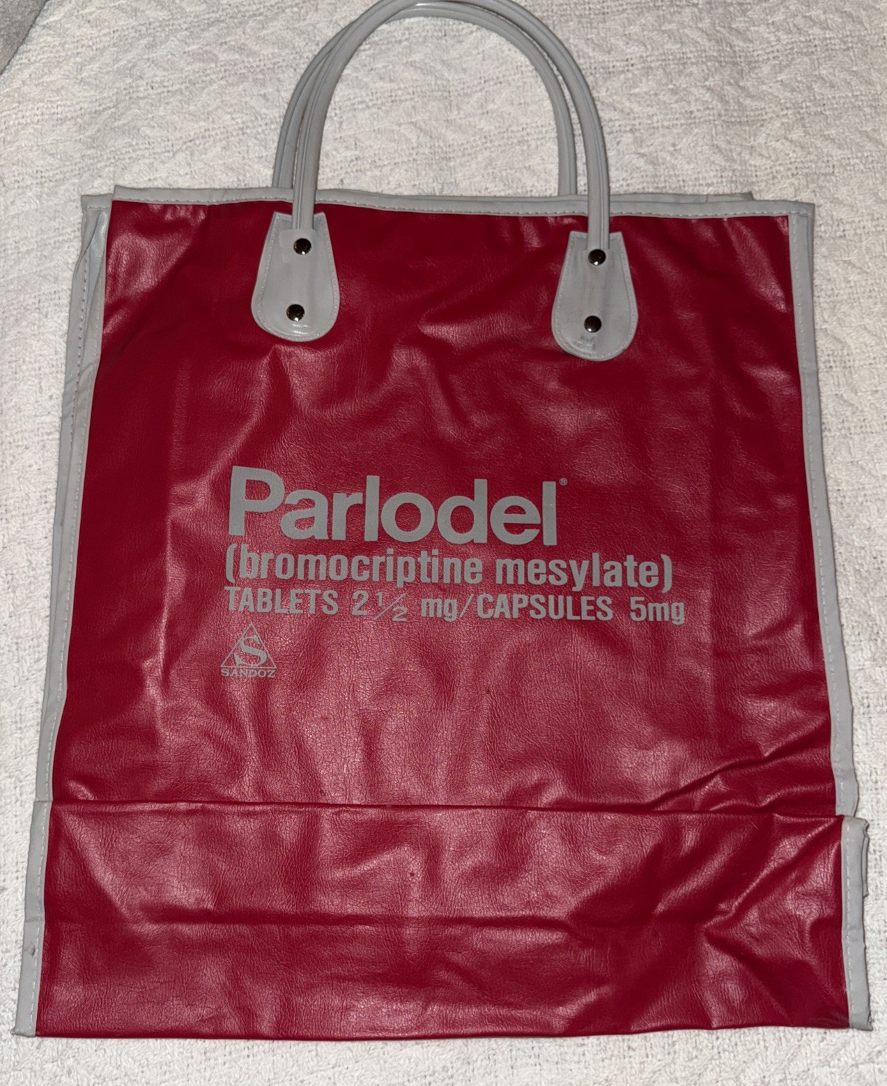 Sandoz Parlodel Bromocriptine Tote Bag Vinyl Drug Rep Pharmaceutical Promo Tear