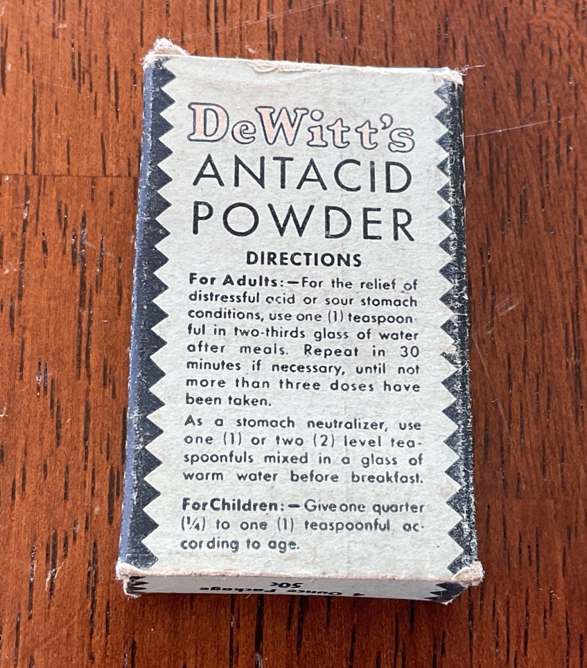 Vintage DeWitt’s Antacid Powder Empty 4 Oz Sample Box