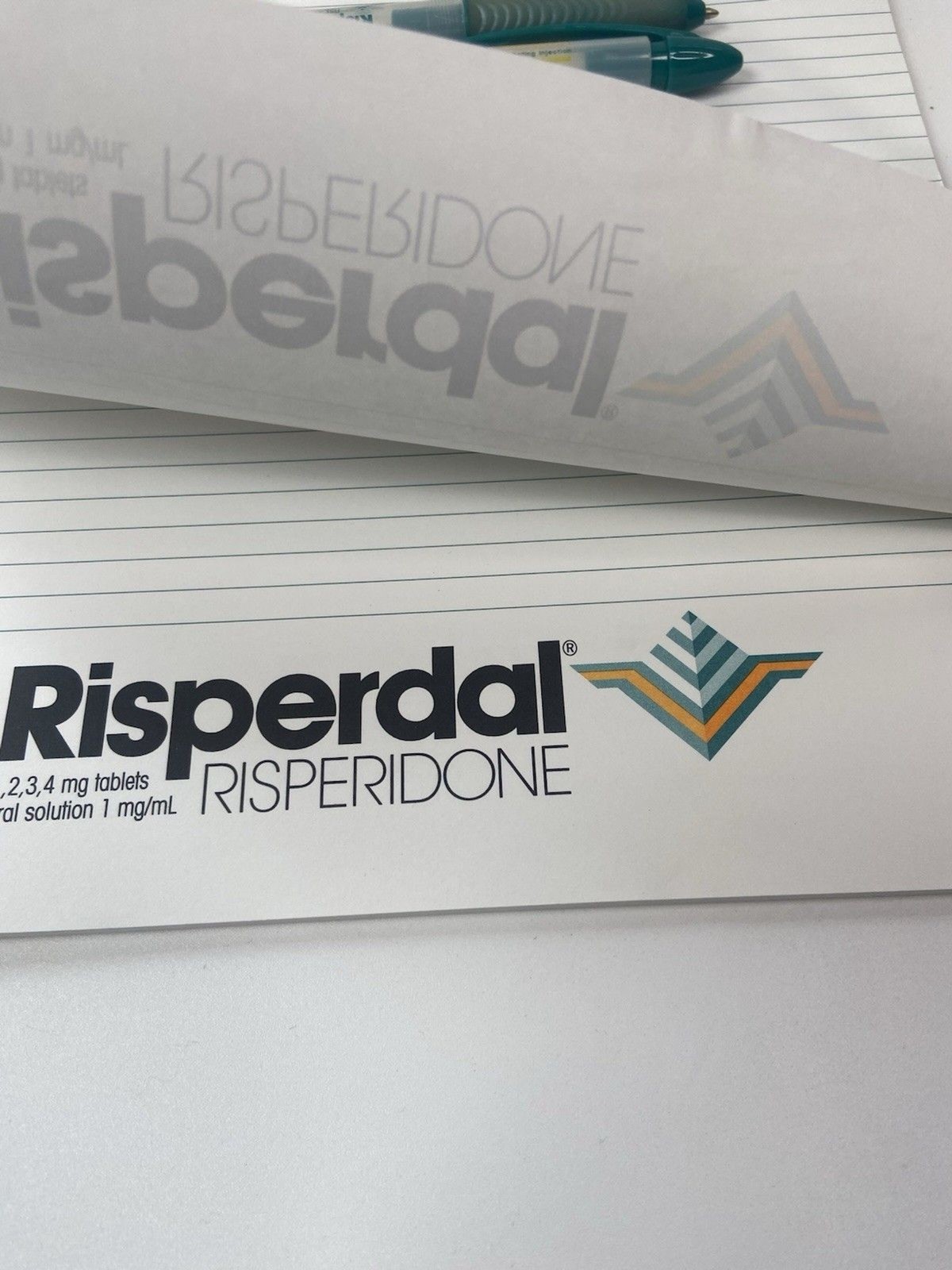 Lot of 2 Risperdal Medical Drug Rep Pharmaceutical Pens White Green And Notepad
