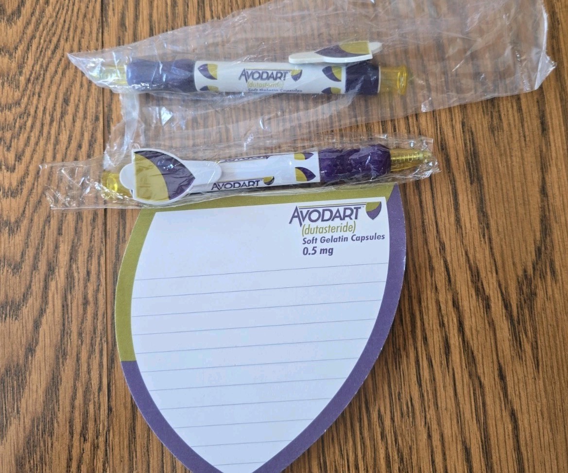 Avodart Pen + Sticky Notes Pad Pharmaceutical Drug Rep 2x Pens + Notepad Writes!