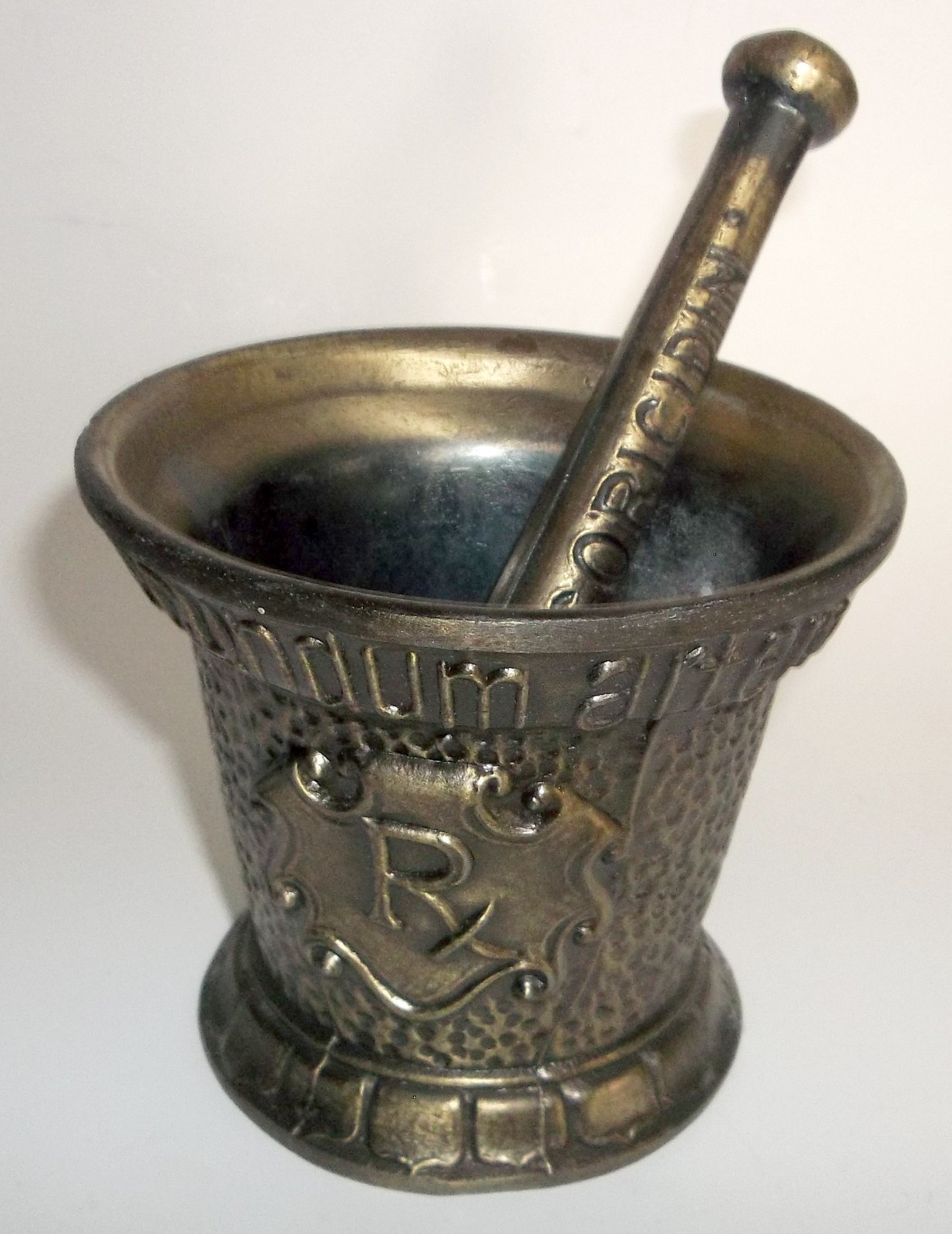 Vintage Heavy Brass RX Pharmacy Apothecary Mortar & Coricidin Pestle