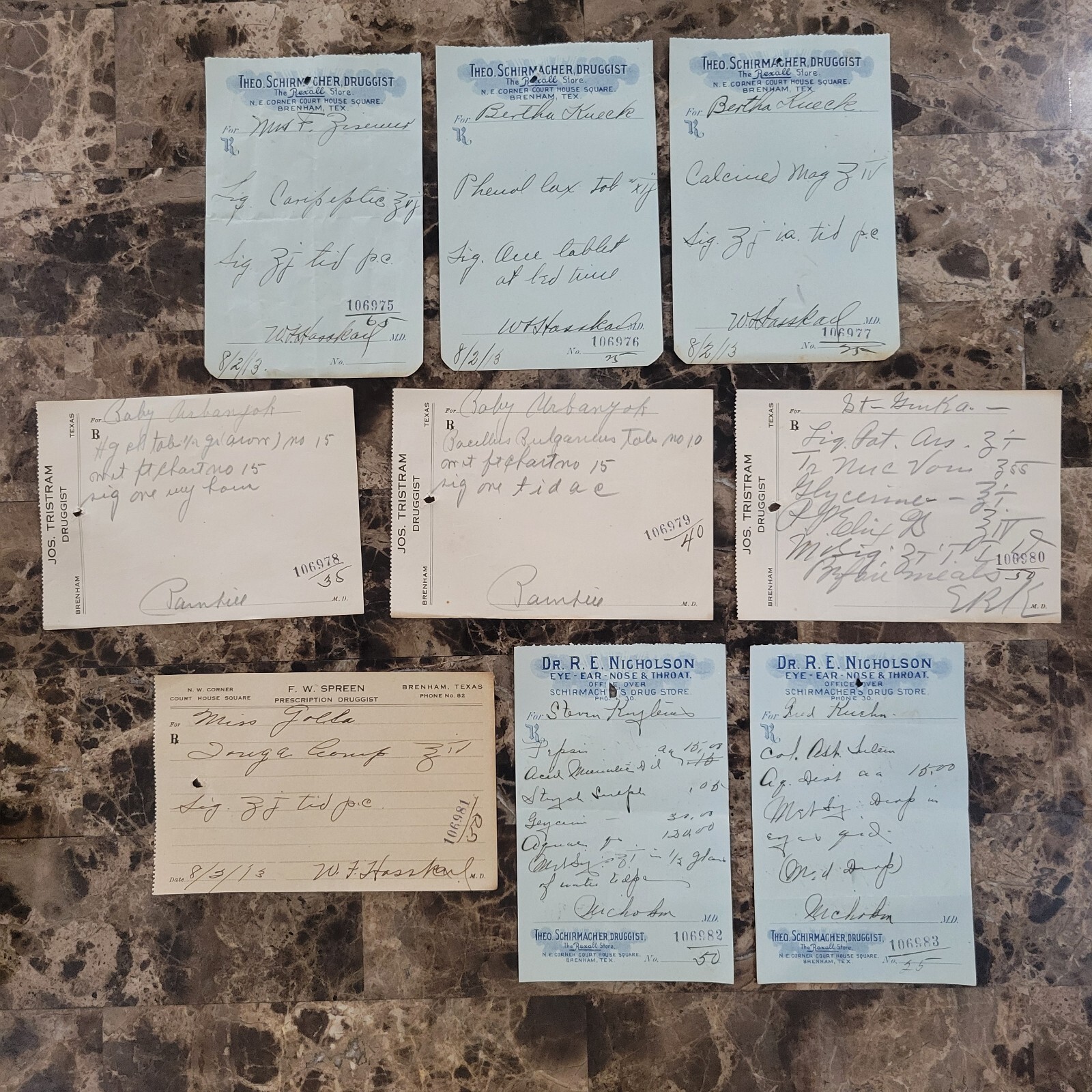 File Box & 97 antique prescriptions (1913) – Opium, Morphine, Dionin, Codeine