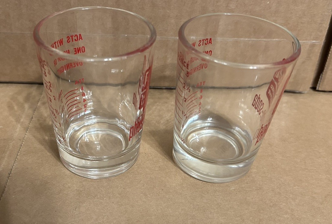 Vintage Fleet Buffered Laxative Phospho-Soda Graduated Medicine Shot Glass x2