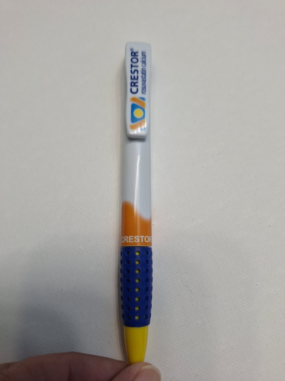 Crestor Drug Rep Pen Black Ink Works Blue Comfort Grip Yellow Tip