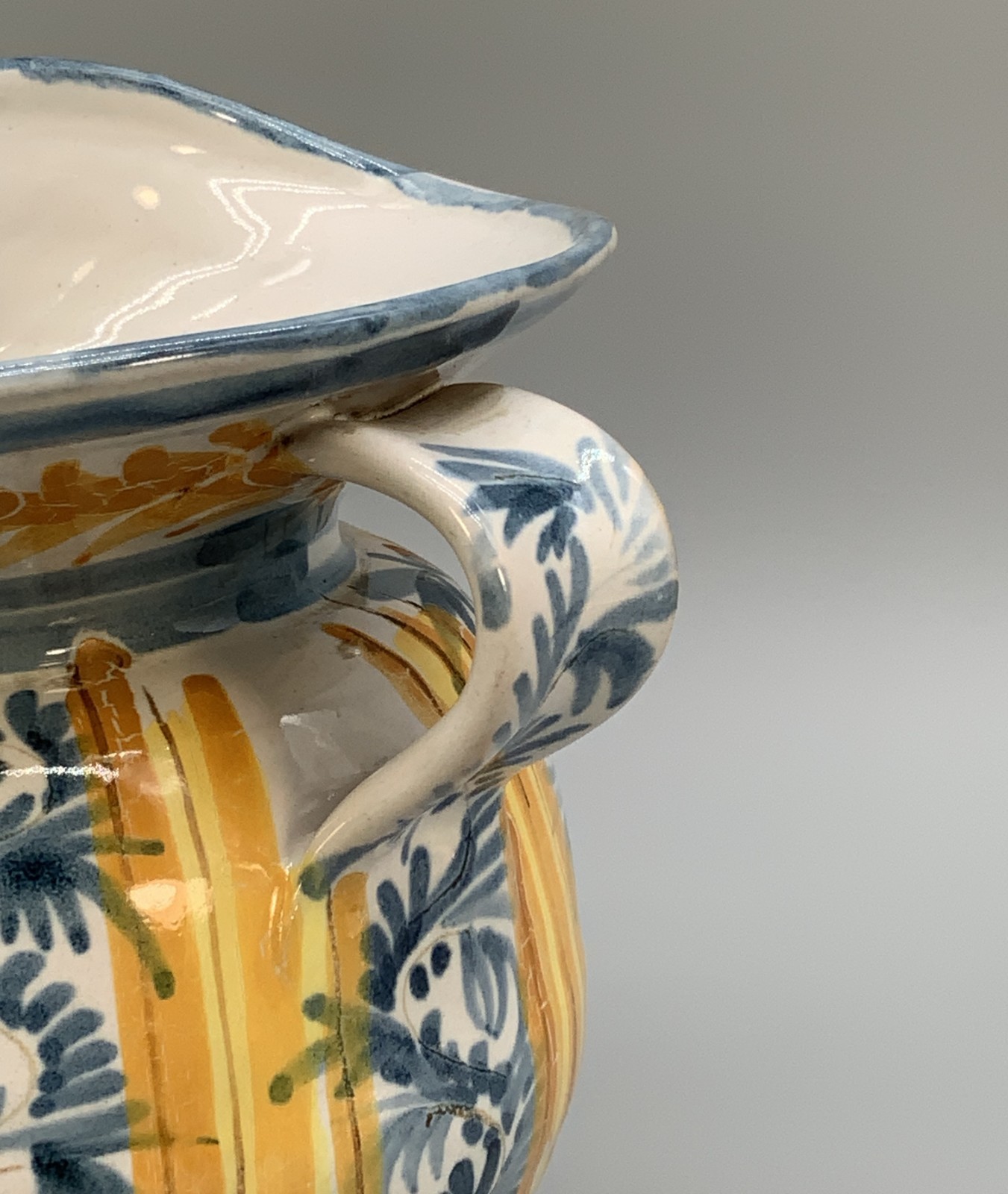 Italian Majolica Pharmacy Jug Polychrome, Mangonese & Yellow 19thC Delft Faience