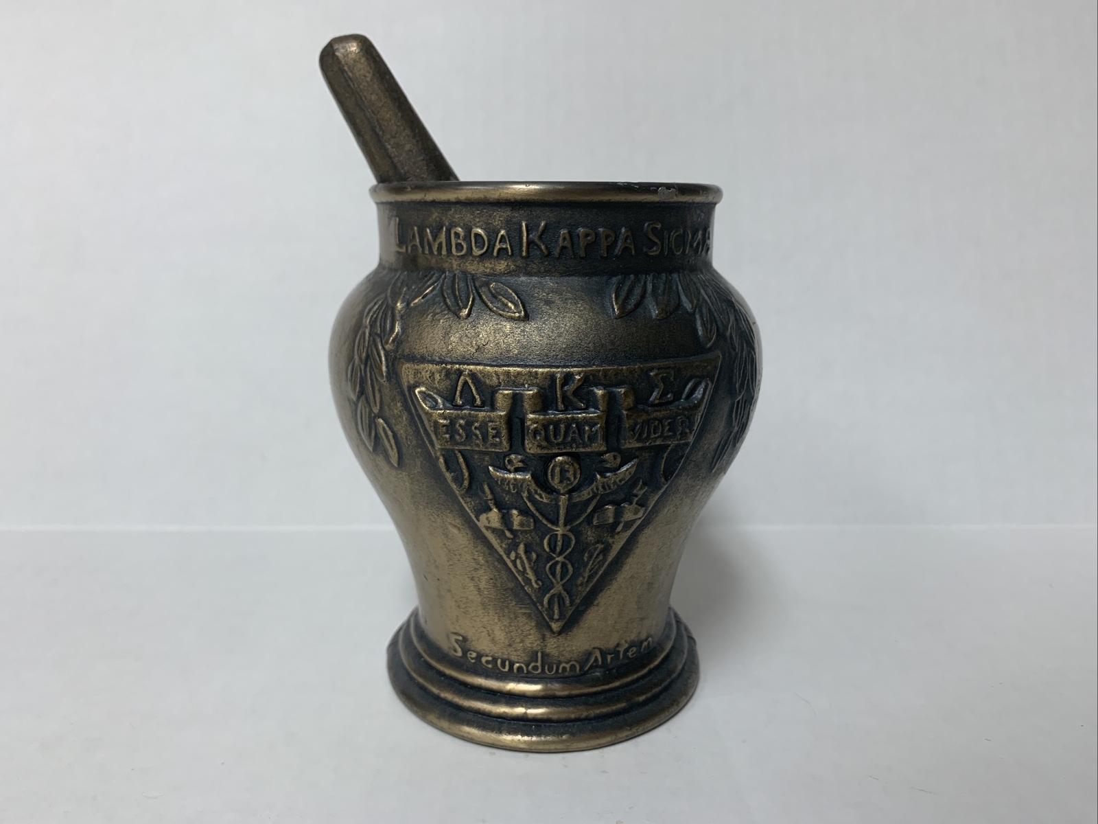 75th Anniversary of Lambda Kappa Signa Bronze Mortar & Pestle Schering Corp 1989
