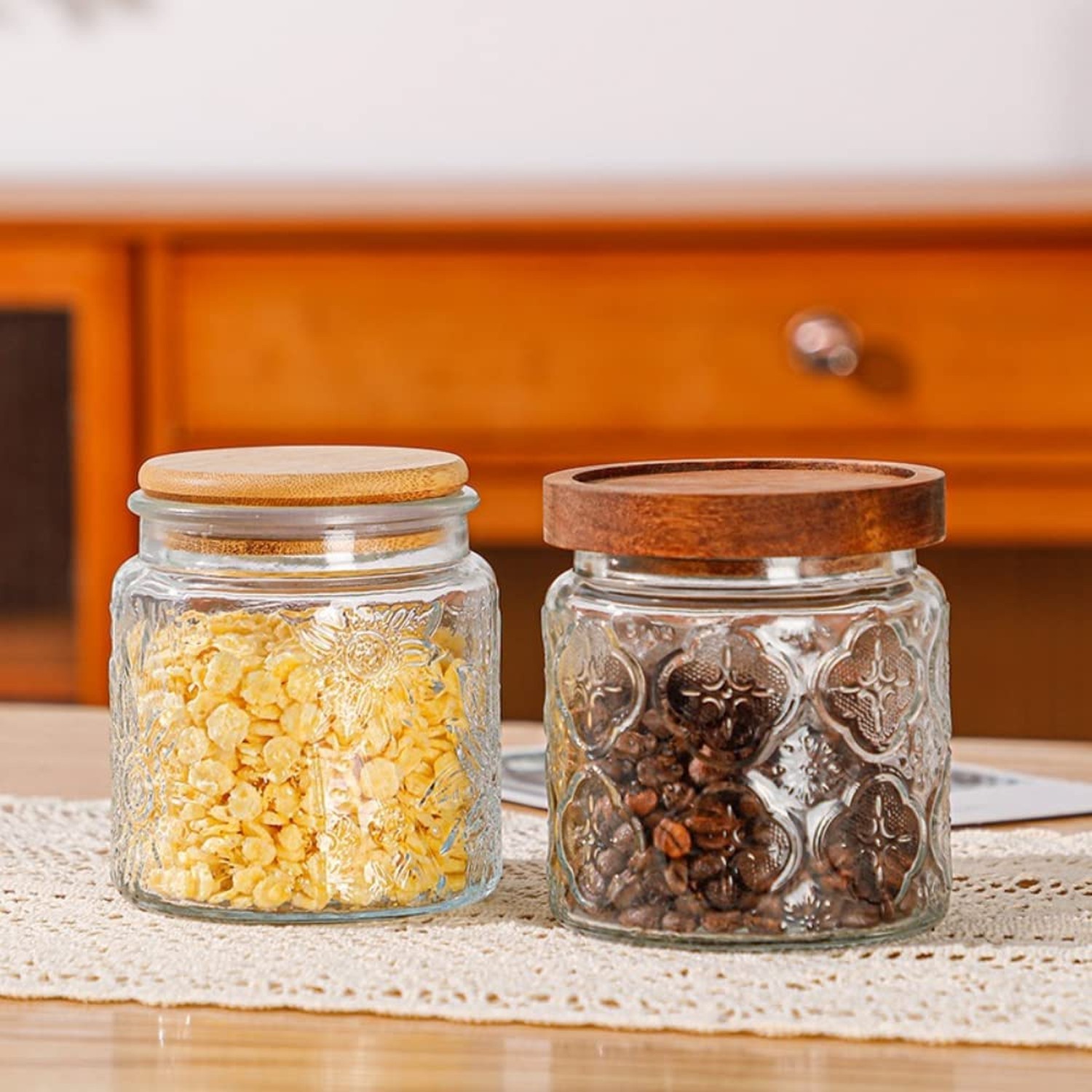 ANSQU Set of 4 Vintage Glass Airtight Storage Jars, 17 FL OZ Glass Storage Co…