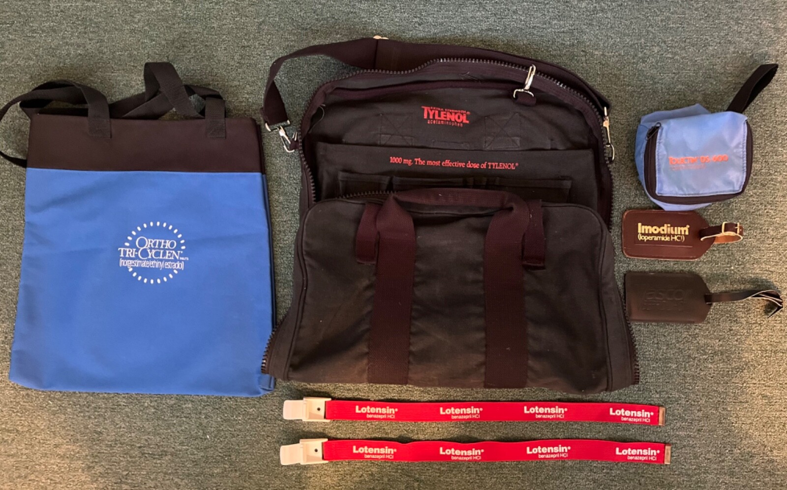pharmaceutical drug rep tote & laptop carry bag & leather id tags