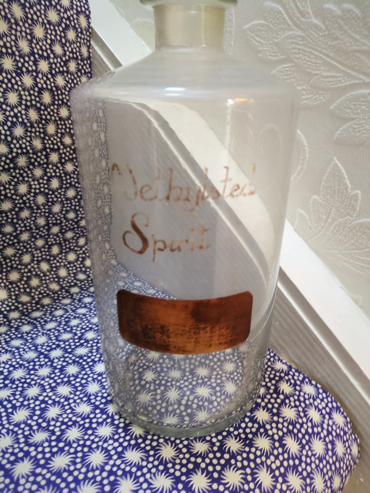 Antique Apothecary / Pharmacy Large Glass Bottle METHYLATED SPIRIT