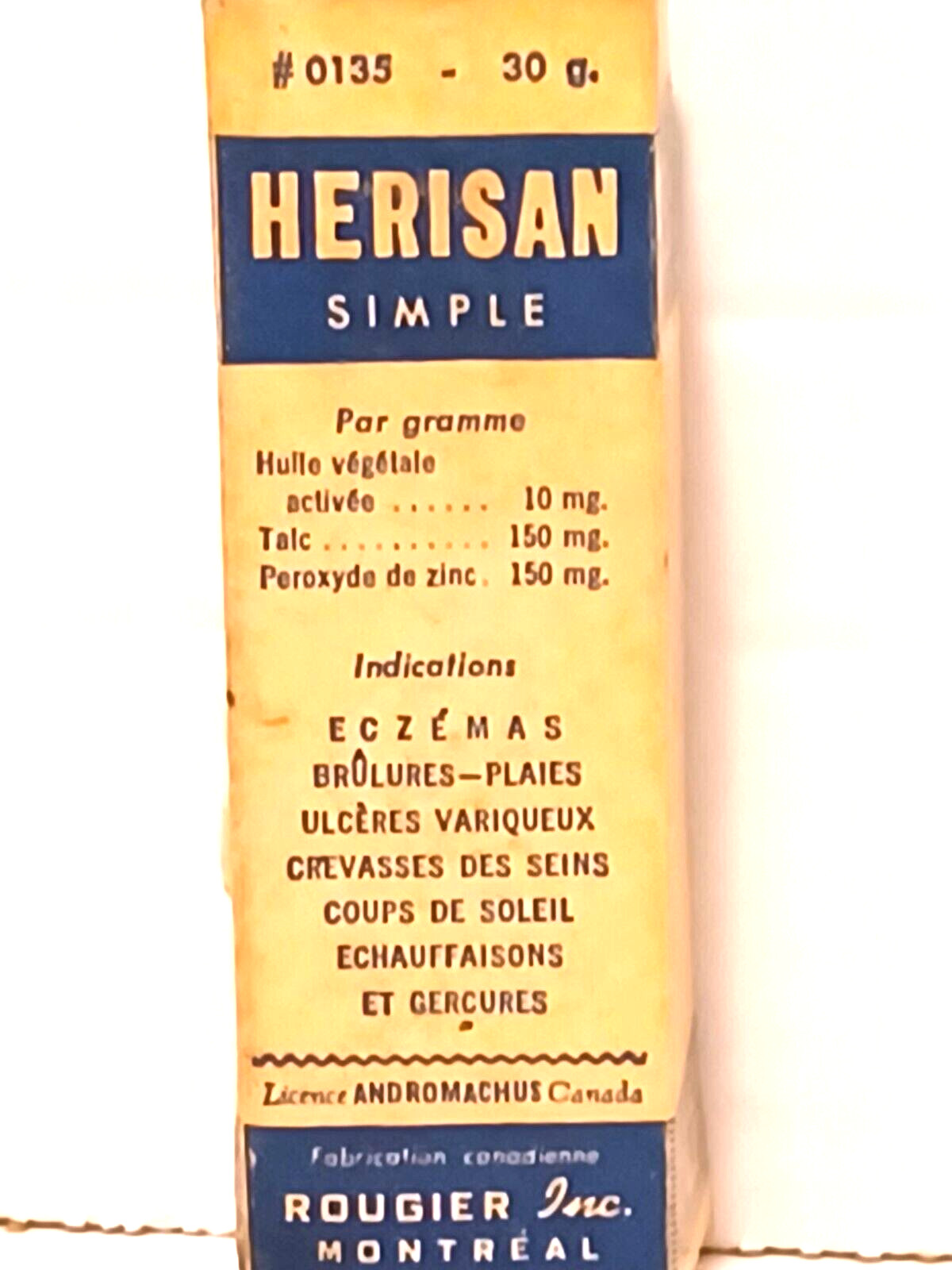 Vintage Pharmacy Herisan Plain Simple Cream 30 Gram Canada Not For Use