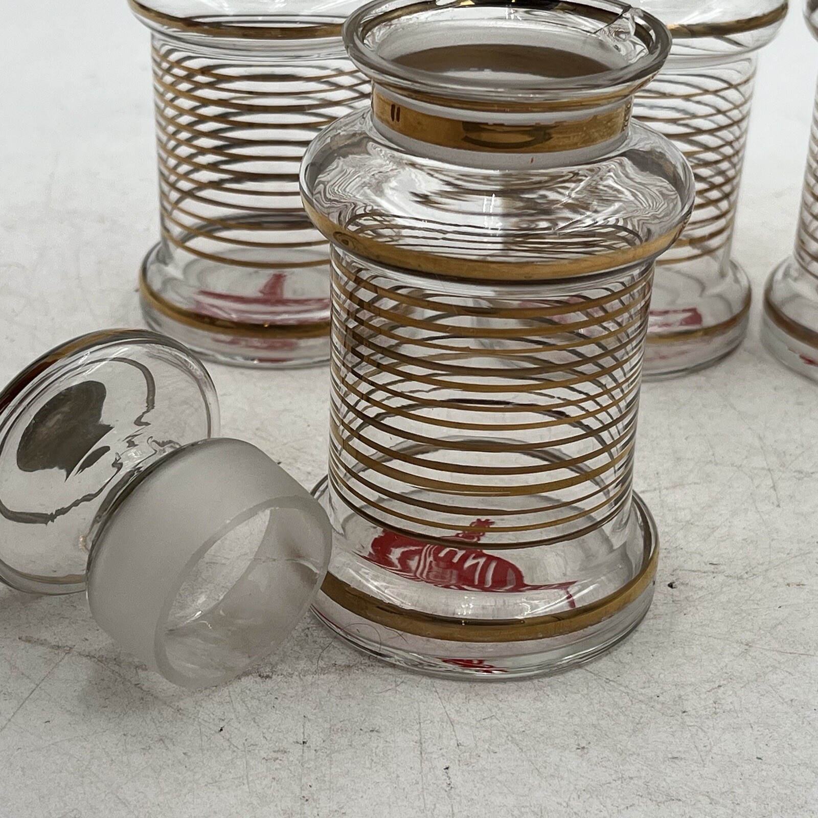 4- VTG WW2 APOTHECARY Jar Glass Medical Canister Winged United Logo Medicinal