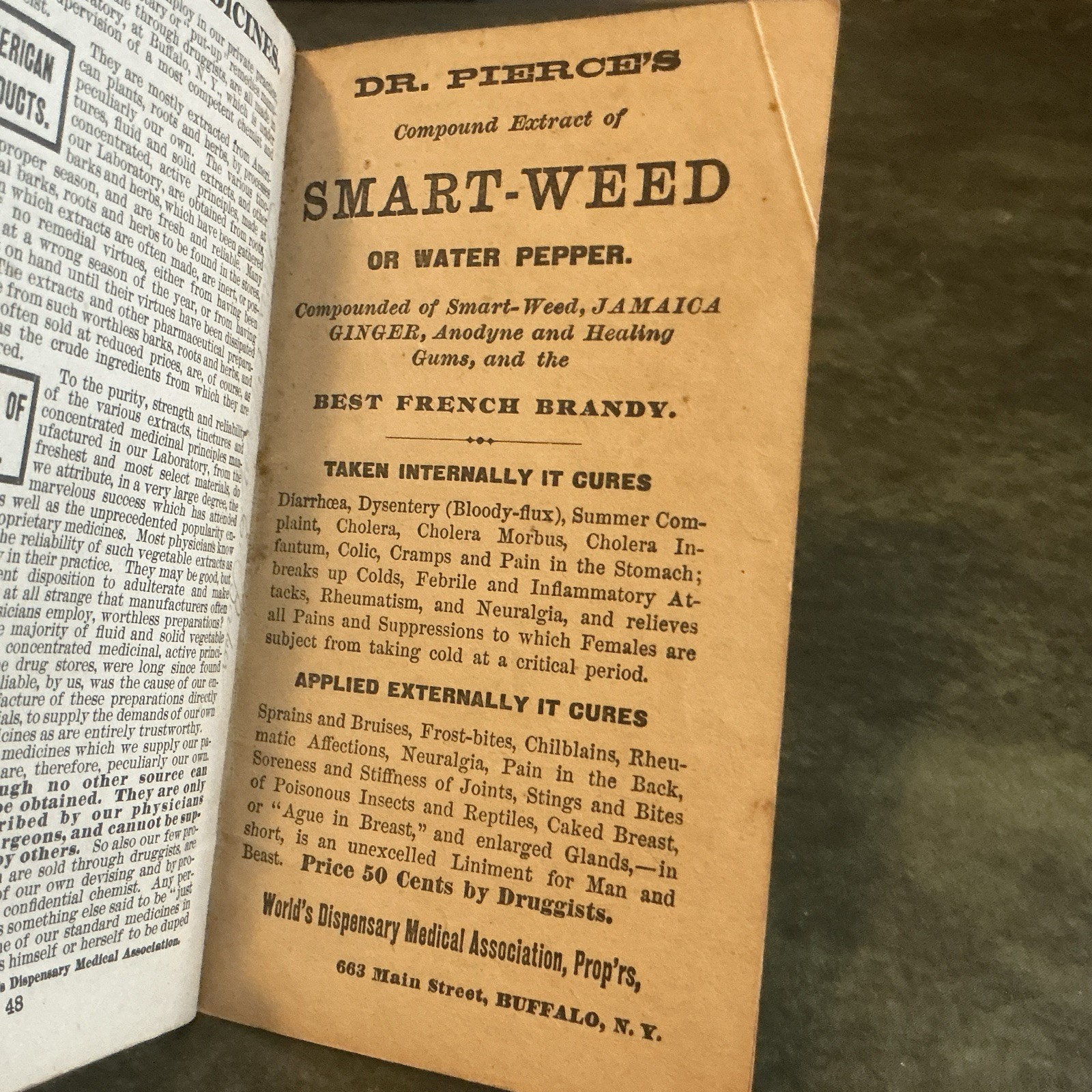 1887 Pierce’s MEDICAL DISPENSARY Memo Book Drug Advertising Antique