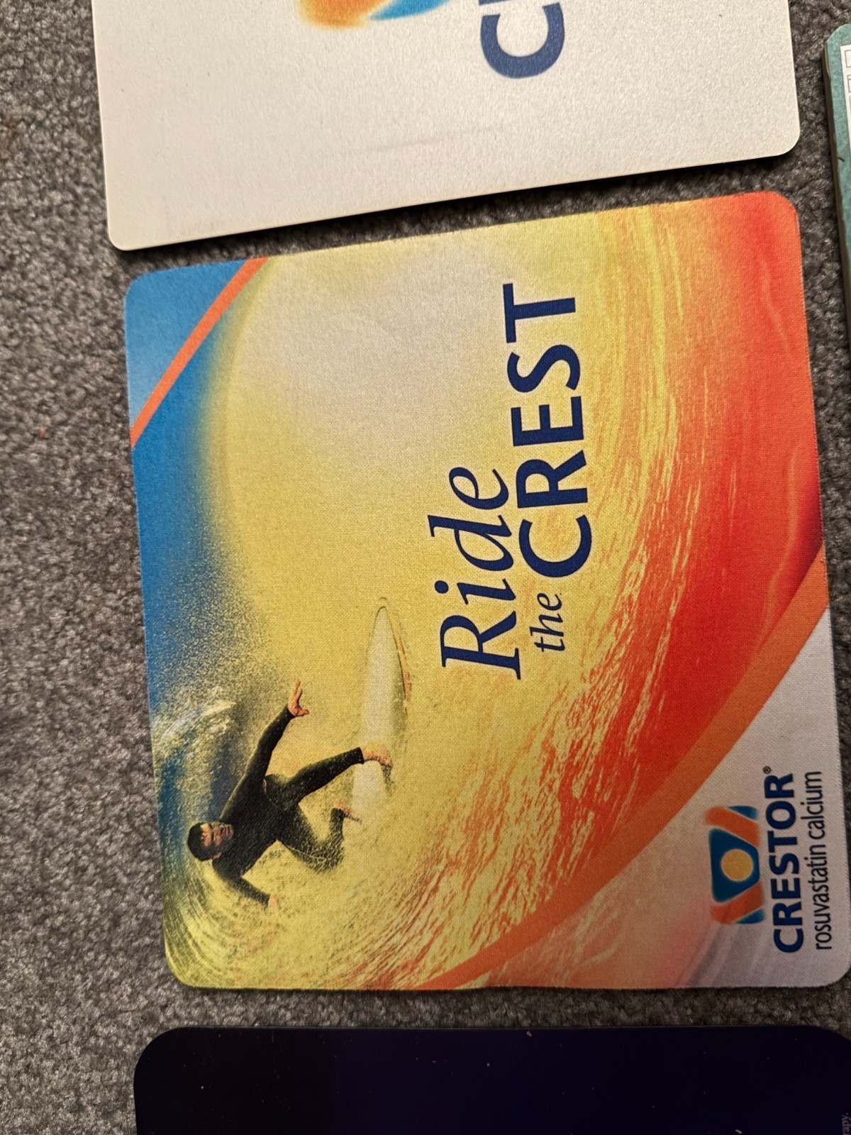from pharma rep: 2 unusual paper pads + 2 mouse pads (Crestor, Norvasc, Toprol)
