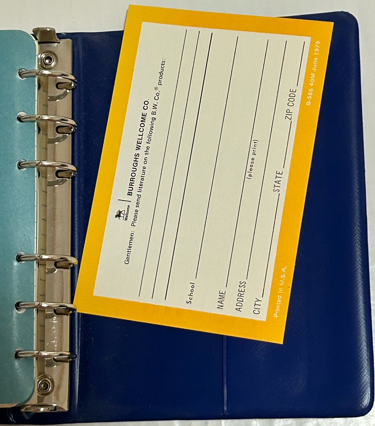 Vintage 1979 Pharmacy Medicine Pocket Notebook Binder- Burrough’s Wellcome Co.