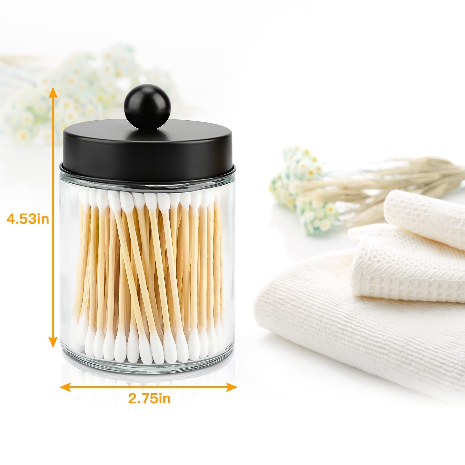 4 Pack Glass Apothecary Jars with Lids for Bathroom, Cute Qtip Holder, Black …