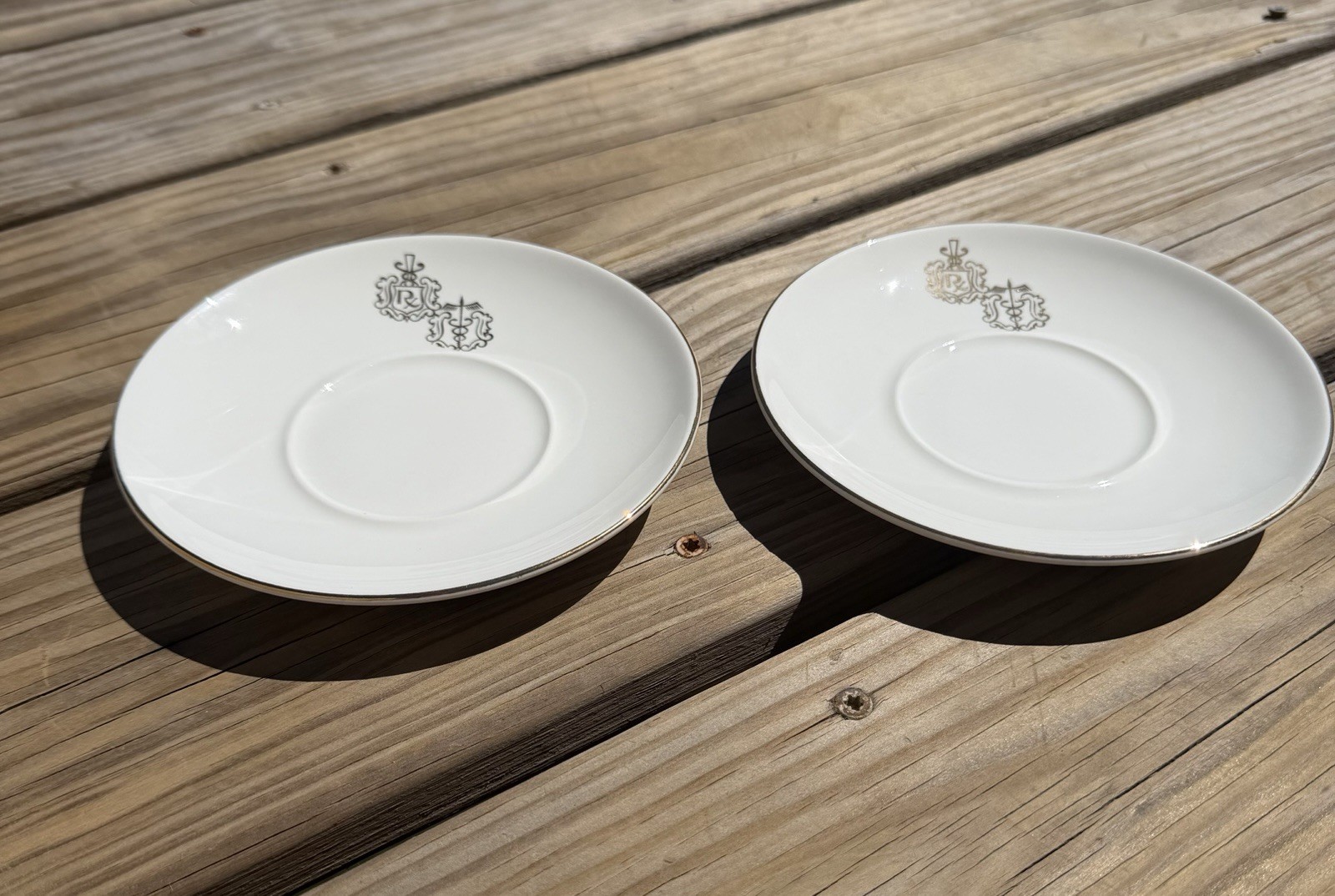 Vintage Pair of MCM Pharmacy Logo Saucers, 6”