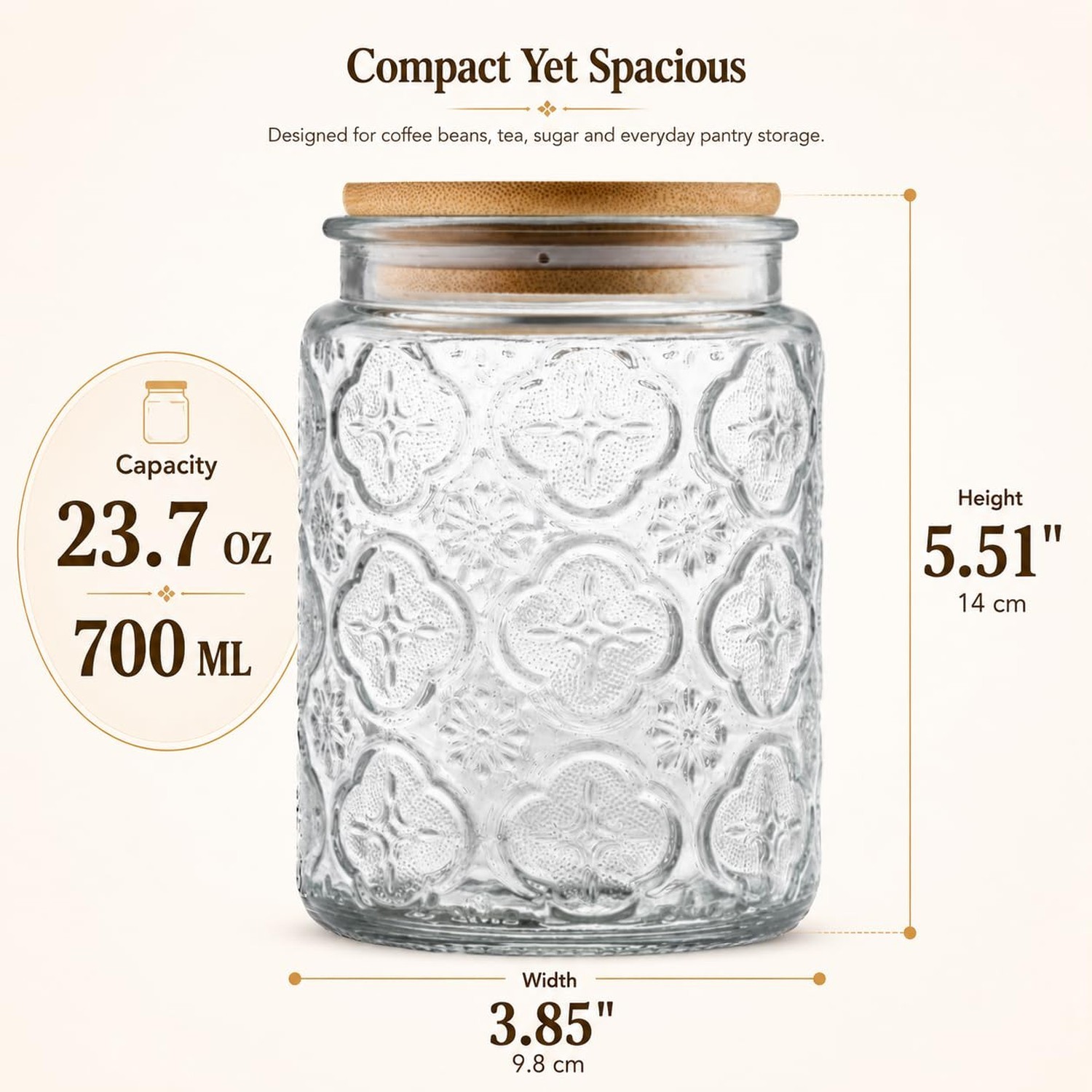 ANSQU Vintage Glass Jar with Bamboo Lid, 23.7 oz Decorative Jar, Cute Jar | G…