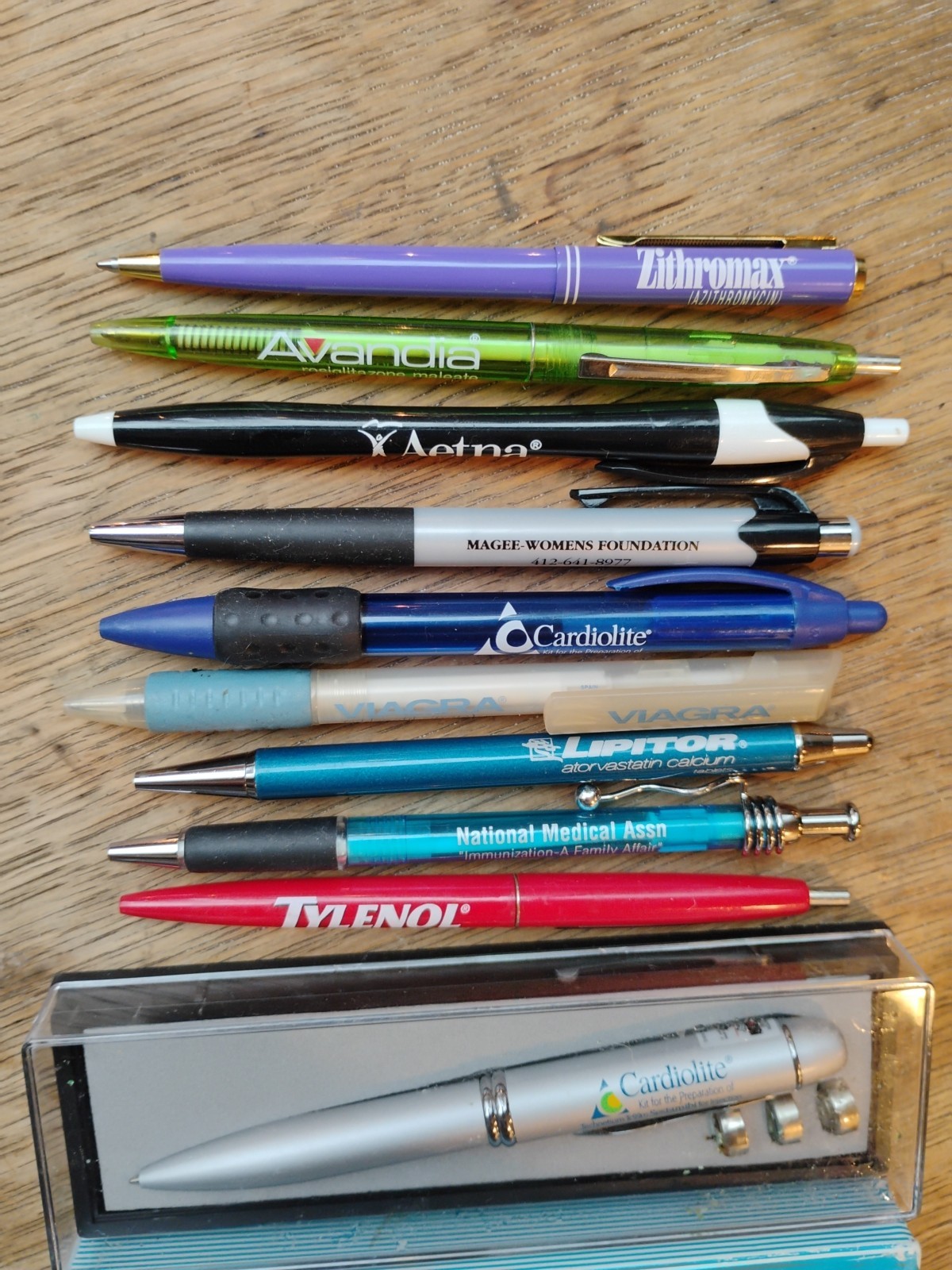 Lot 10 Metal and Plastic Pharmaceutical Drug Rep Pens , Viagra Tylenol
