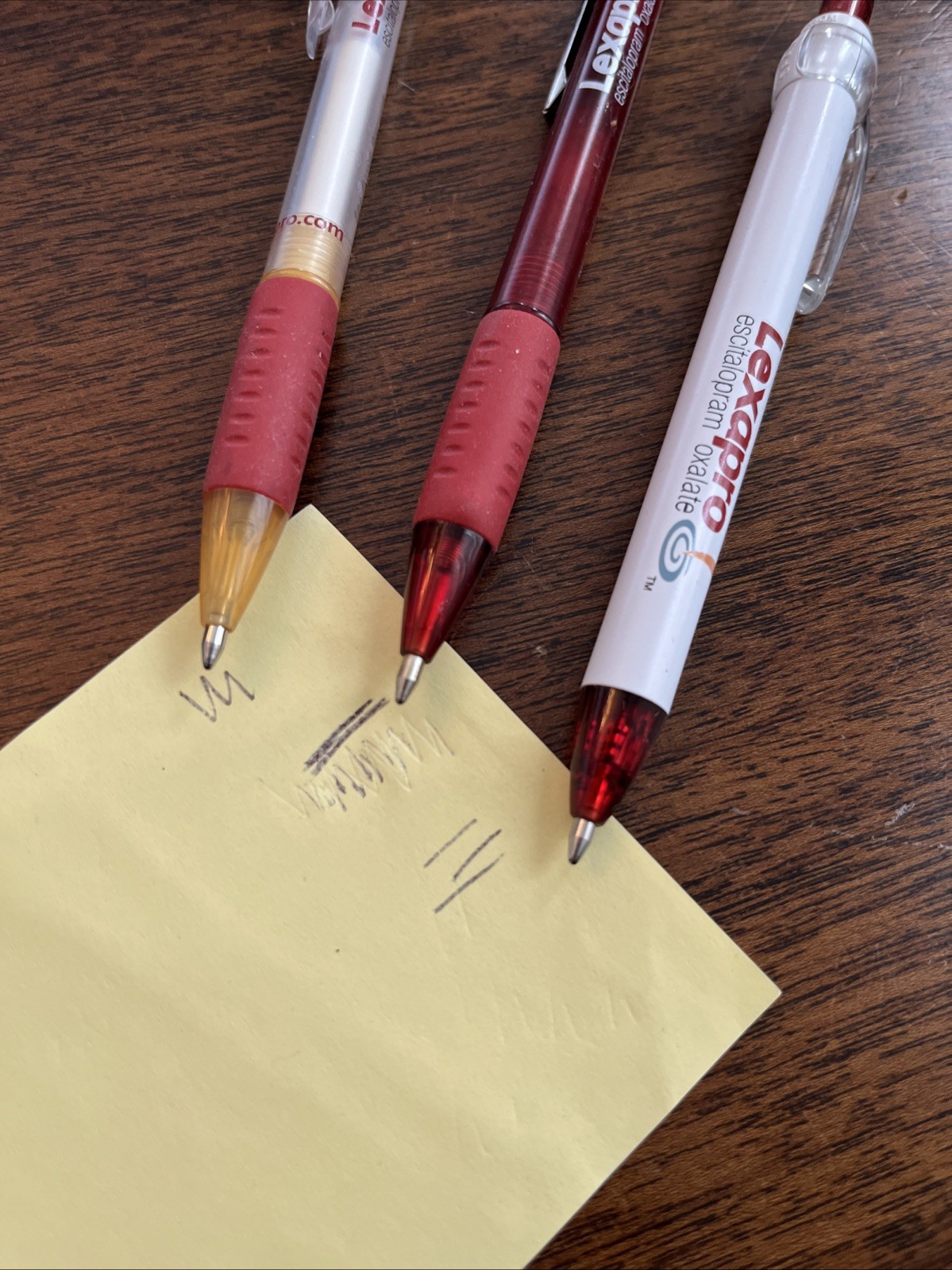Lot of 3 Lexapro Medical Drug Rep Pharmaceutical Pens Red Grip White Gold Forest