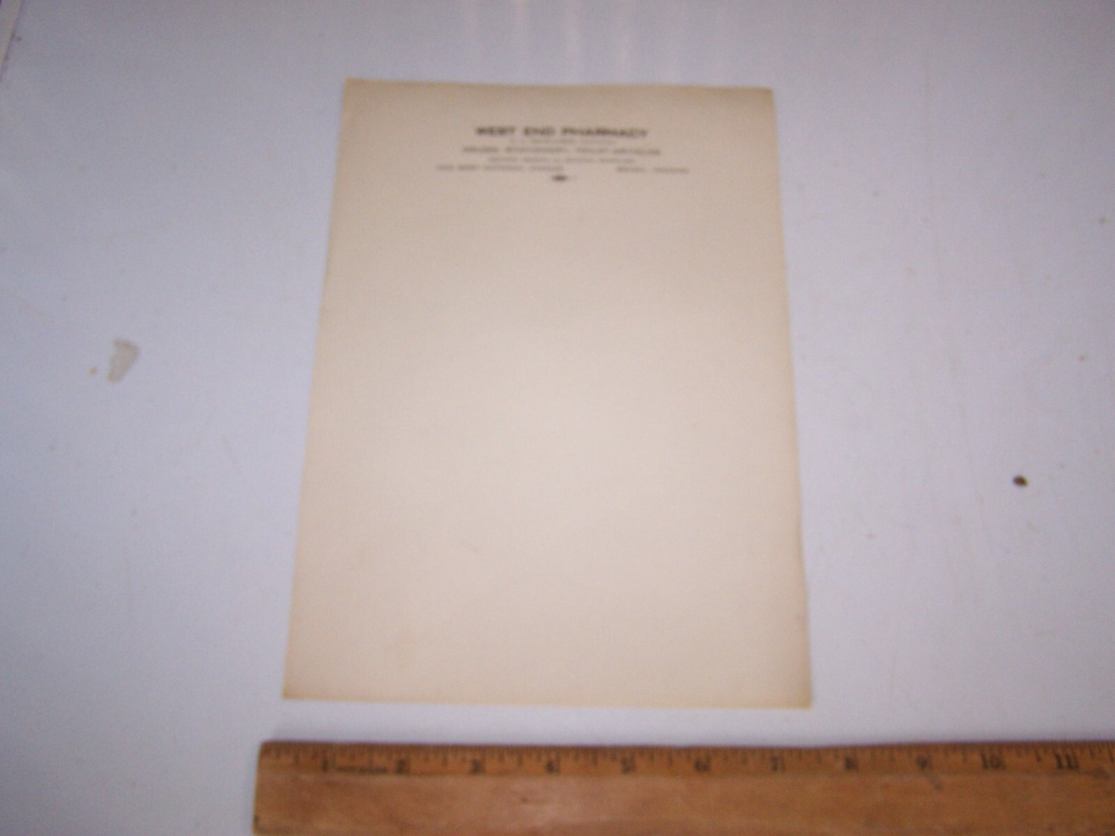 Vintage WEST END PHARMACY Blank Stationary Page BRAZIL INDIANA – H.L. NEIDLIMGER