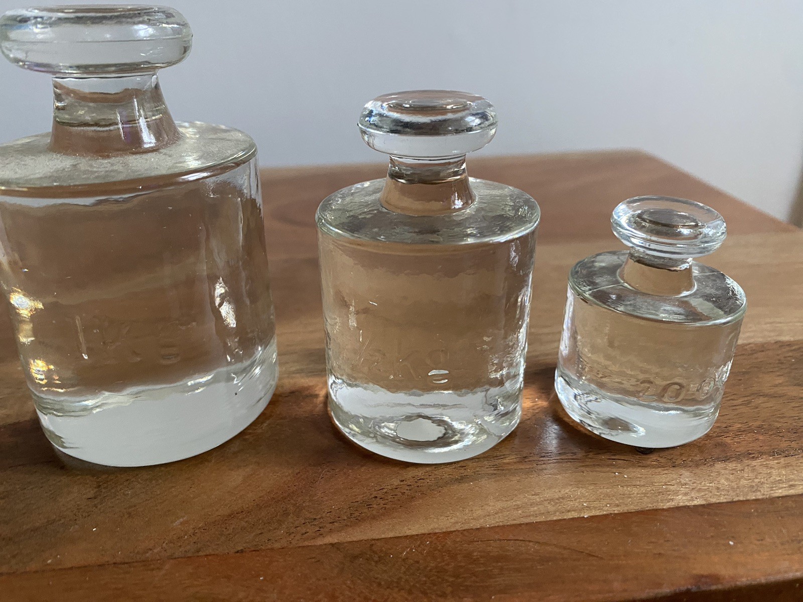 3 Vintage Apothecary Scale Weights Clear Pressed Glass Balance Scale