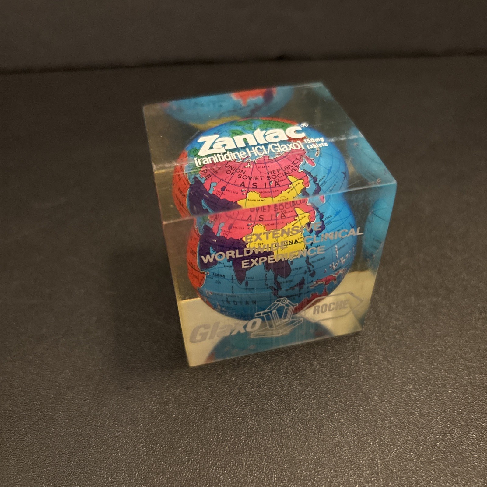 Vintage Zantac Glaxo Roche Pharmaceutical Acrylic Globe Paperweight