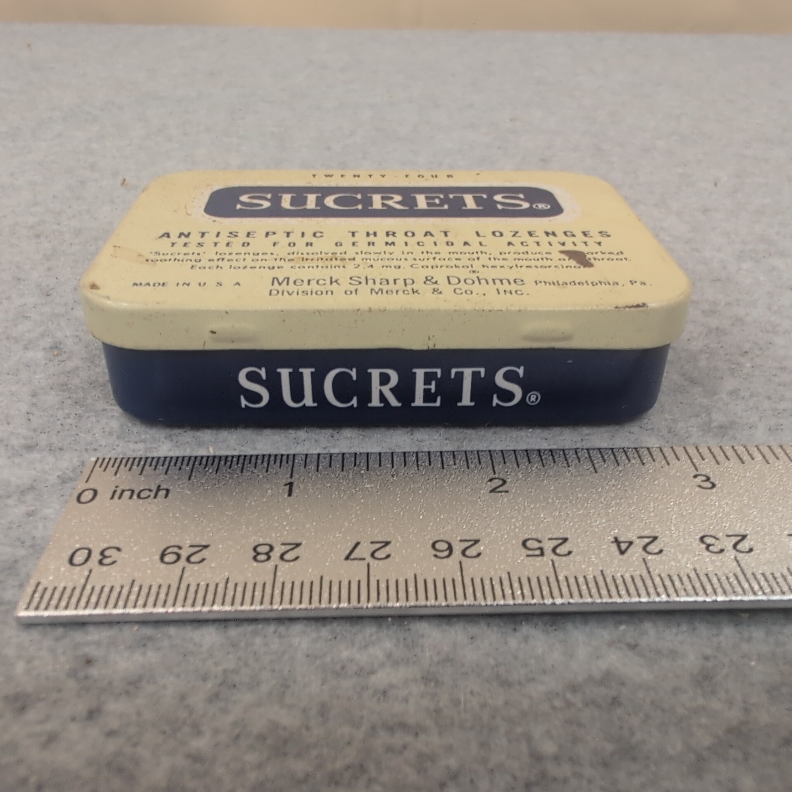 Vintage SUCRETS Antiseptic Throat Lozenges Tin Merck Sharp & Dohme Collectible