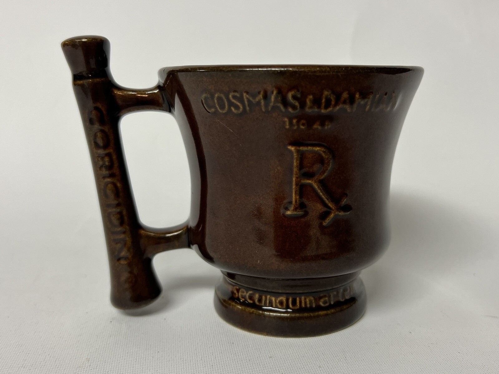 Cosmas & Damian Pharmacy Rx Mug Schering Cup Coricidin Secundum Artem Green
