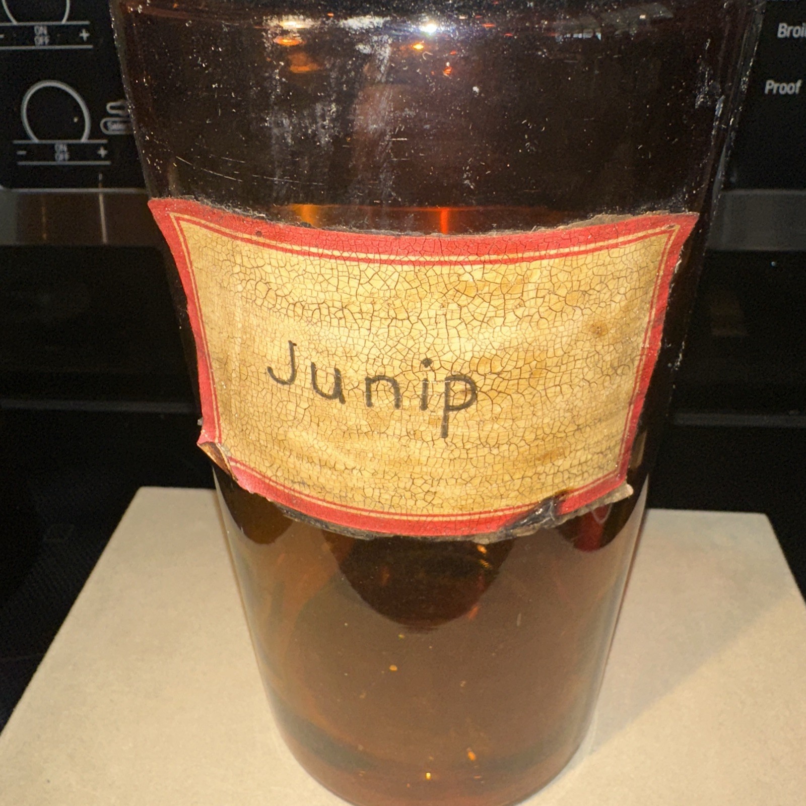 Antique Amber Junip Apothecary Large Glass Jar, 1920s ~ 10 Inches Tall ~ Good ~