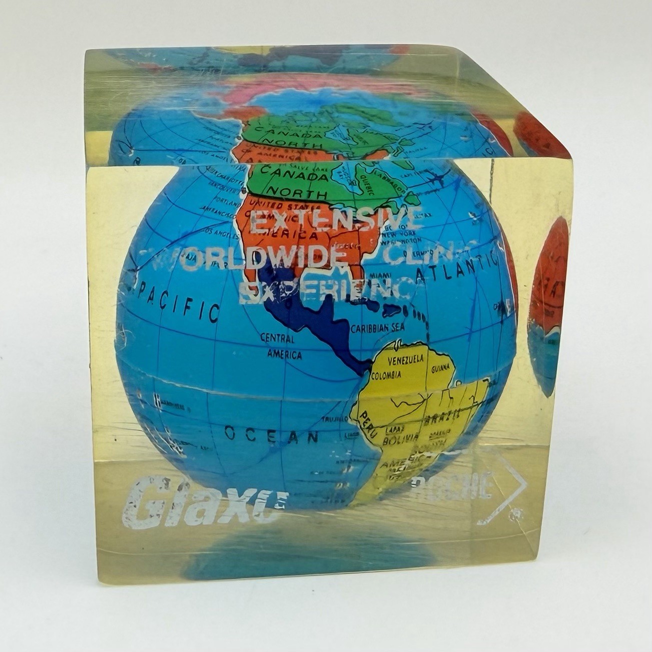 Vintage Glaxo Roche Pharmaceutical Acrylic Globe Paperweight See Details