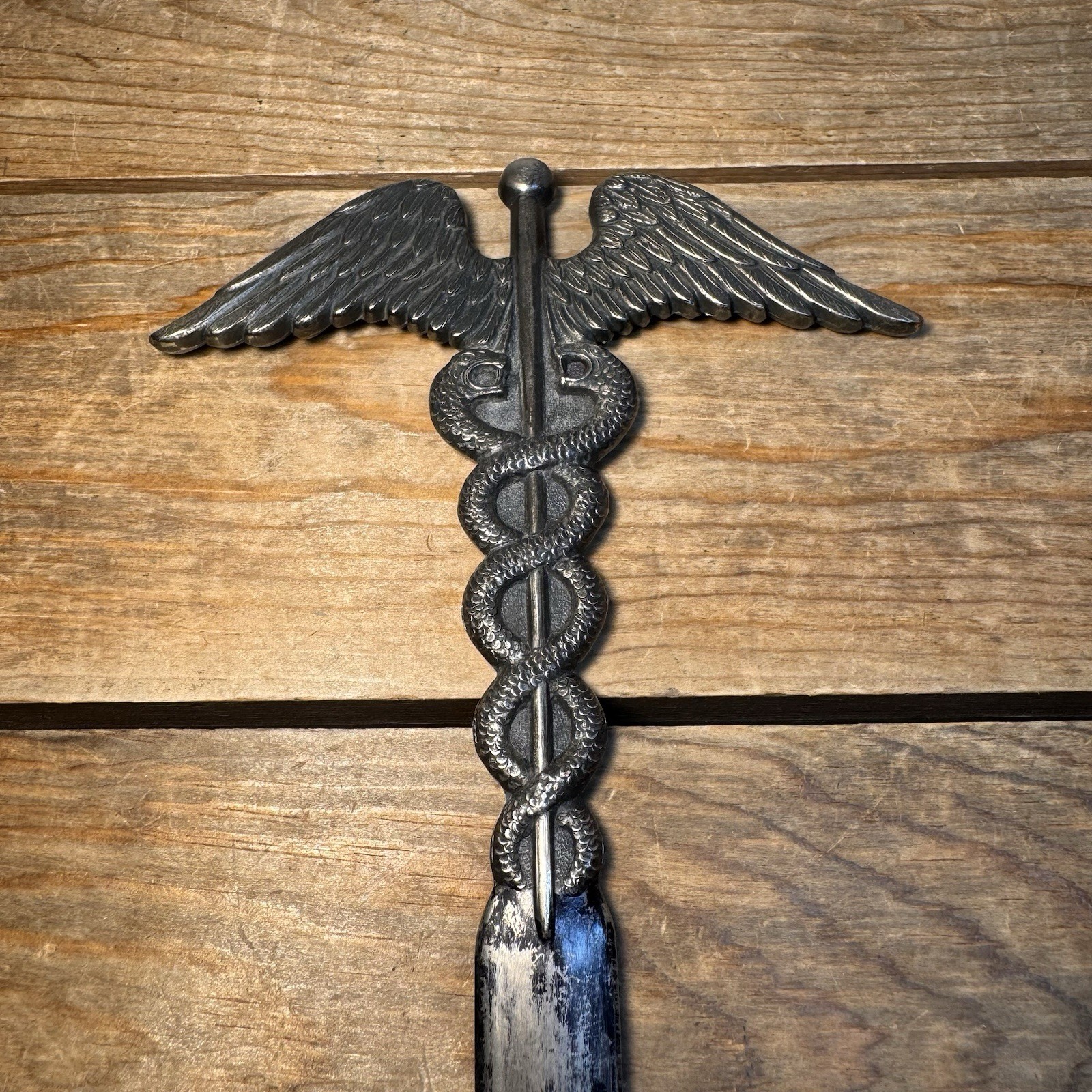 Vintage Letter Opener Caduceus Johnson & Johnson J&J 1961 Metal Advertising
