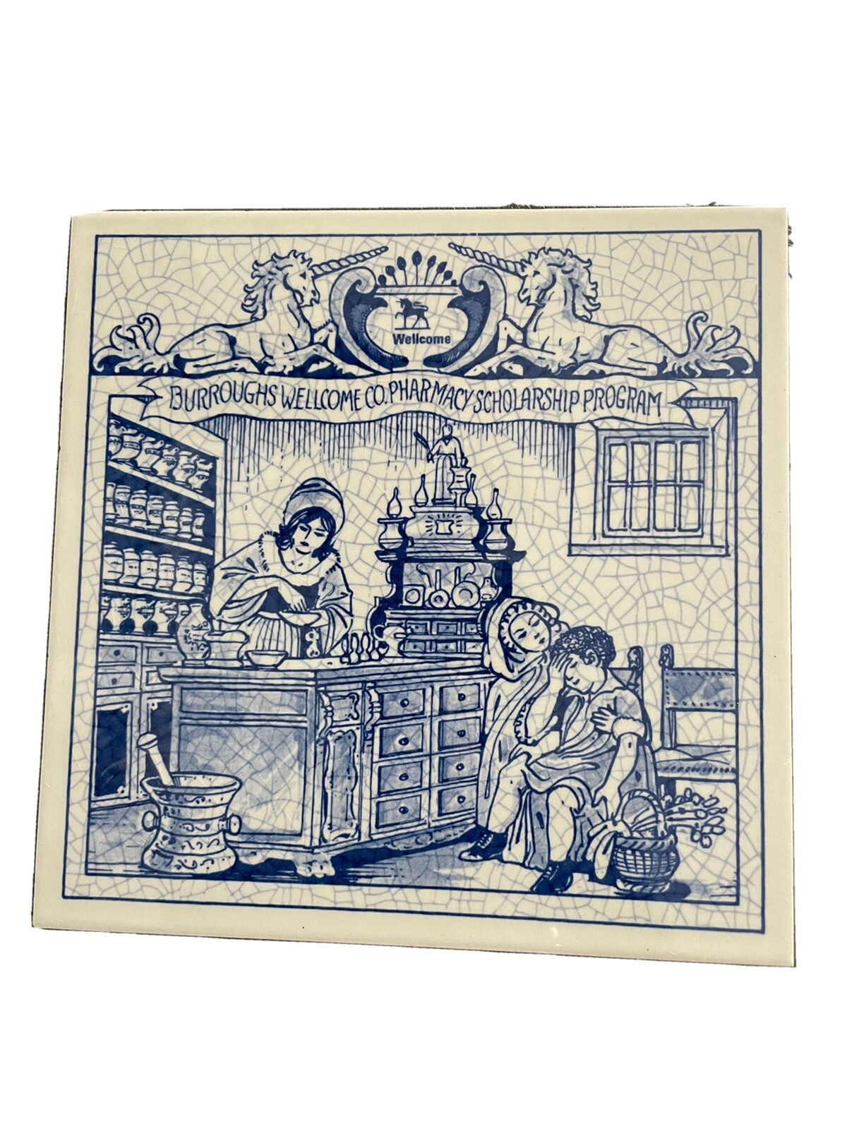 Burroughs Wellcome Pharmacy Tile Women Pharmacists Delfts Holland Handmade