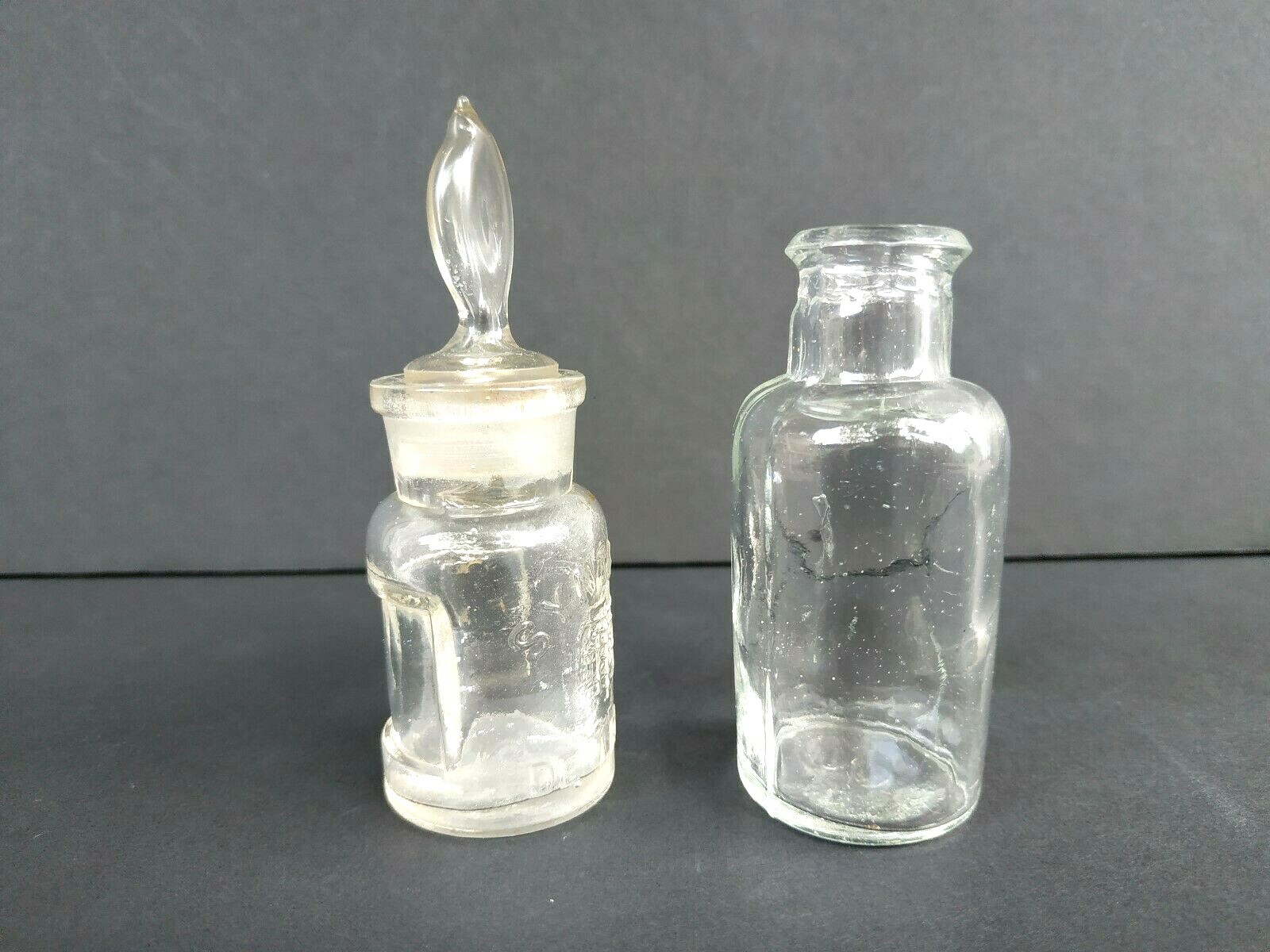 Glass Apothecary Pharmacy Bottles Set of 2, Clear, 1950 – 1960