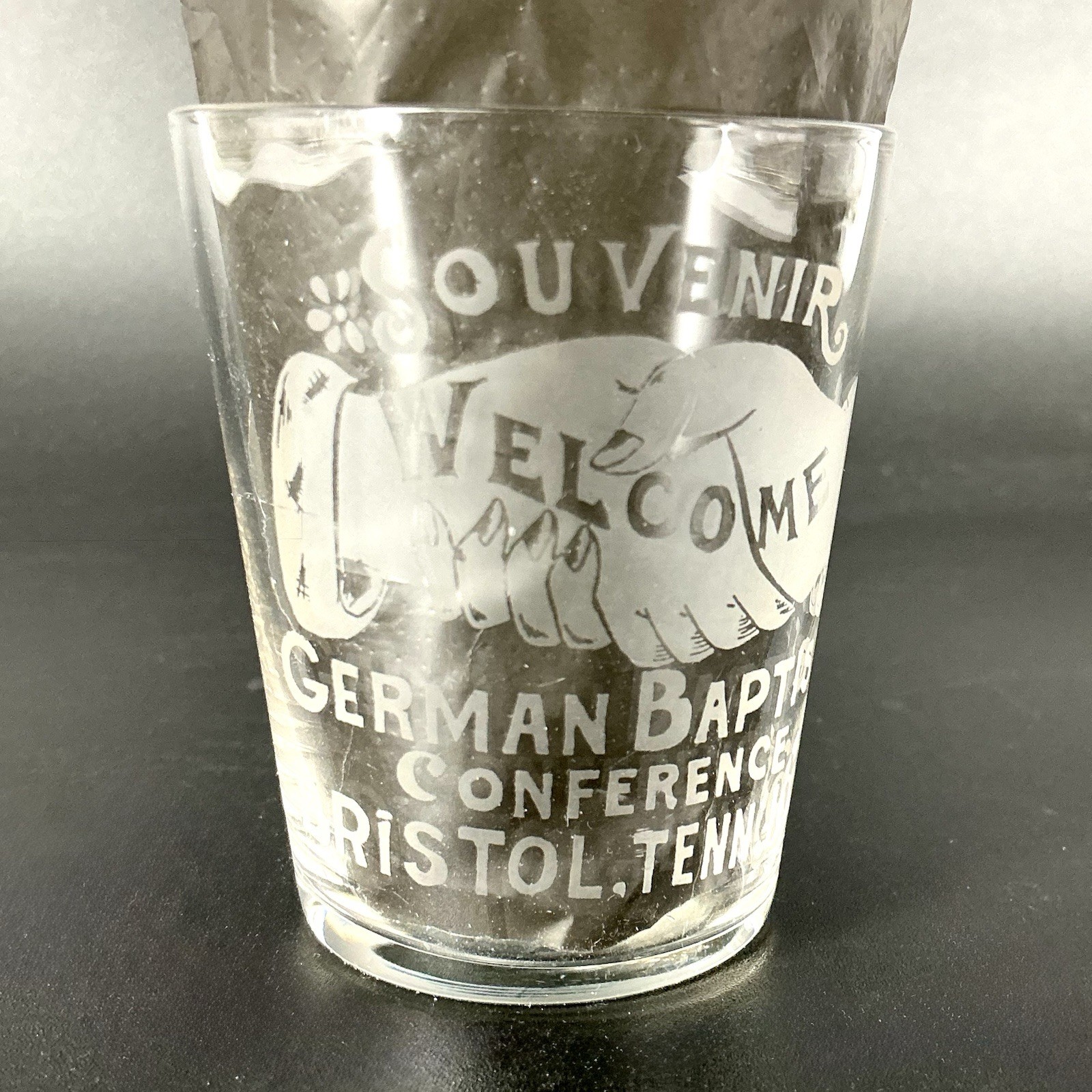 Victor Liver Syrup Souvenir Medicine Cup Glass 1905 German Baptist Conference