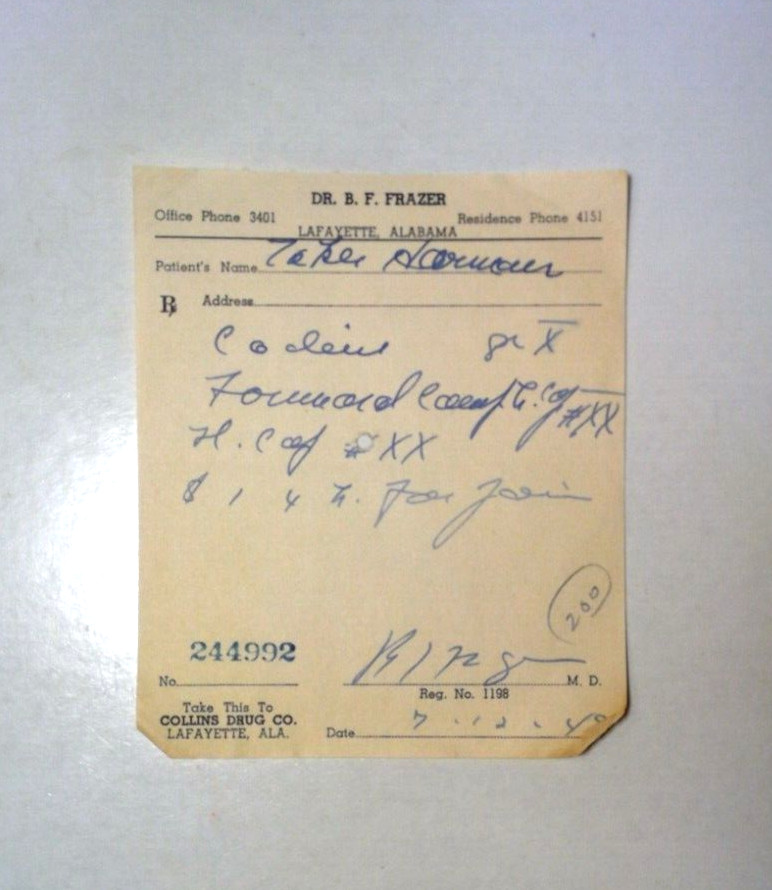 Lot of 6 CII-CIV Vintage Pharmacy Rx Paper Prescriptions 1940’s pain management