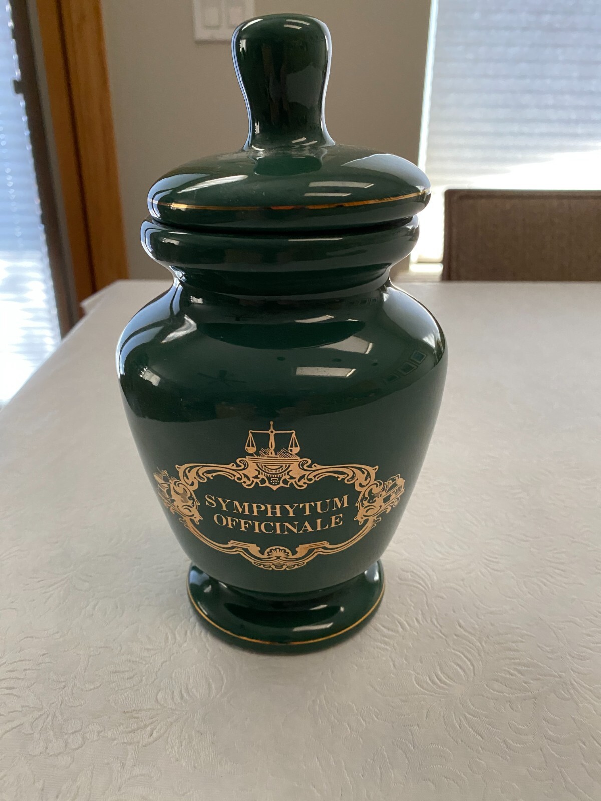 Vintage Lilly Green Numbered Apothecary Jar with Lid “Symphytum Officinale”