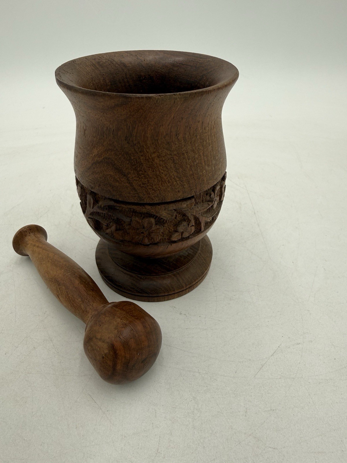 Vintage Wood Carved Mortar Pestle RX Apothecary Pharmacopoeia Homestead