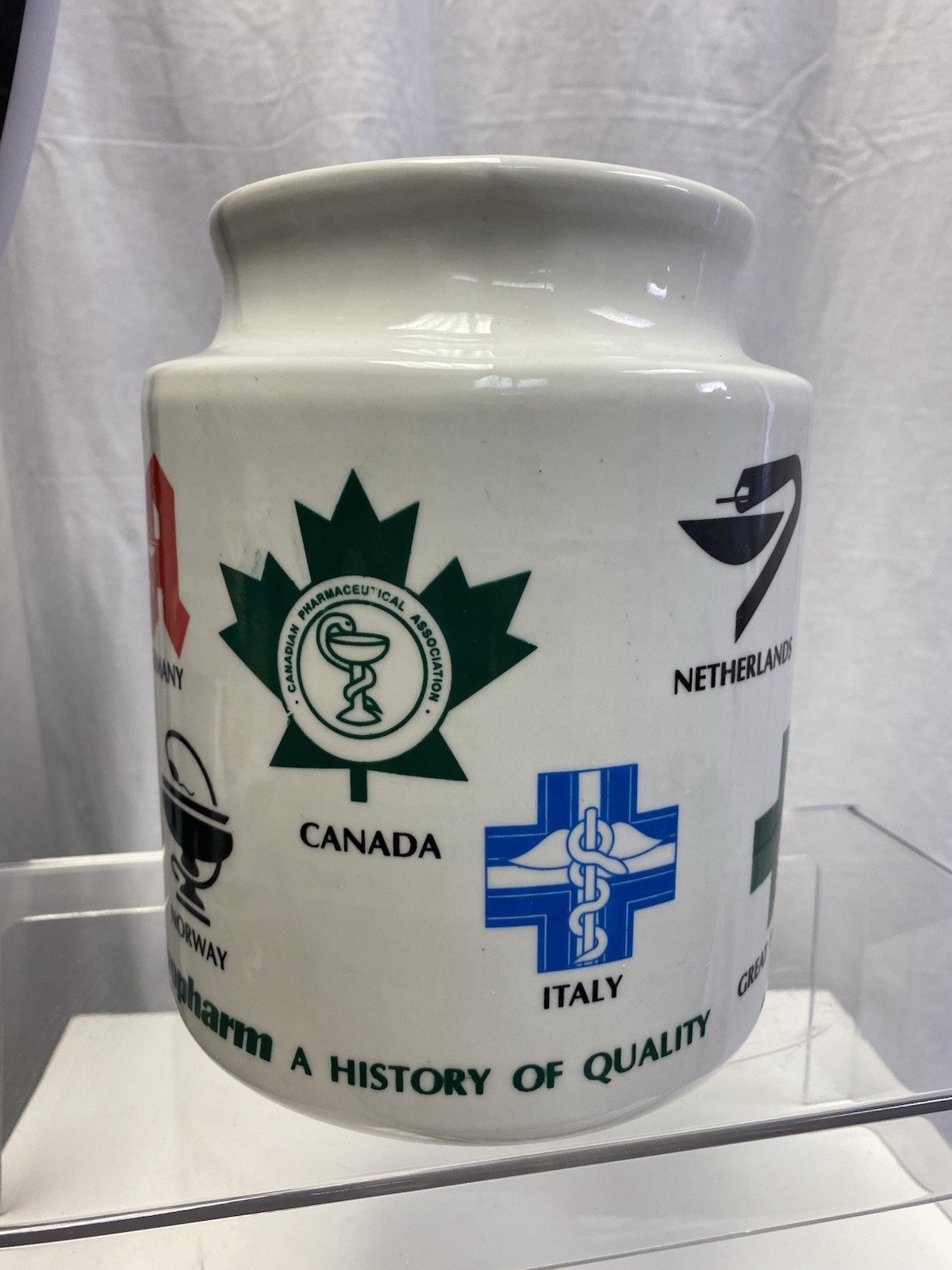 NOVOPHARM PORCELAIN PHARMACY CANISTER APOTHECARY JAR No Lid⚕️ WORLD RX LOGOS B5