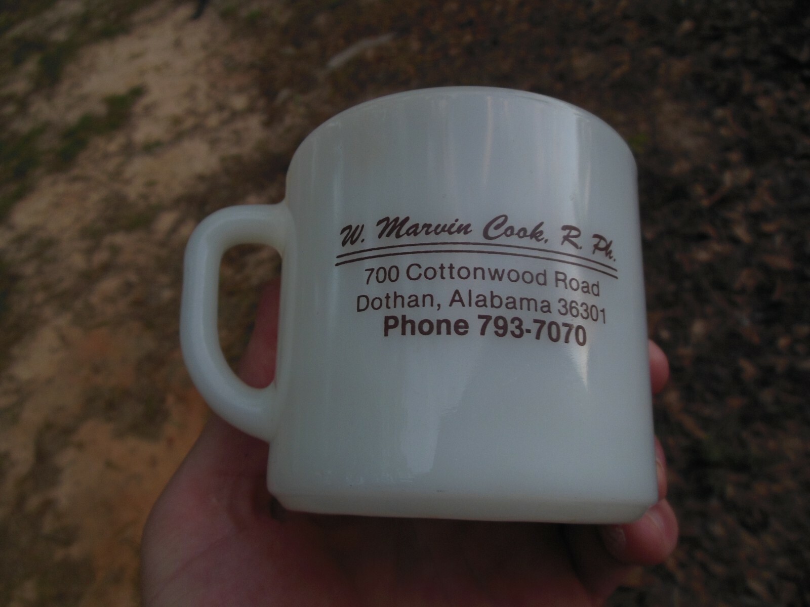 Anchor Hocking Milk Glass Coffee Mug Cup Charter Woods Pharmacy Dothan Alabama